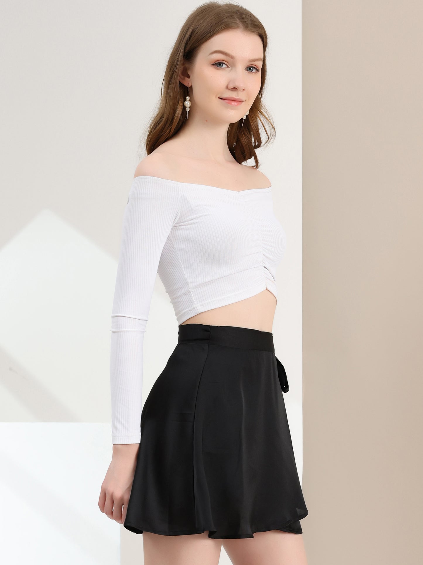 Women's Wrap Skater Skirts High Waist Satin Mini Skirt