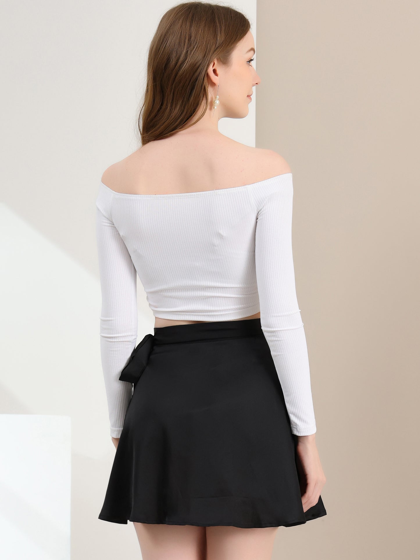 Women's Wrap Skater Skirts High Waist Satin Mini Skirt