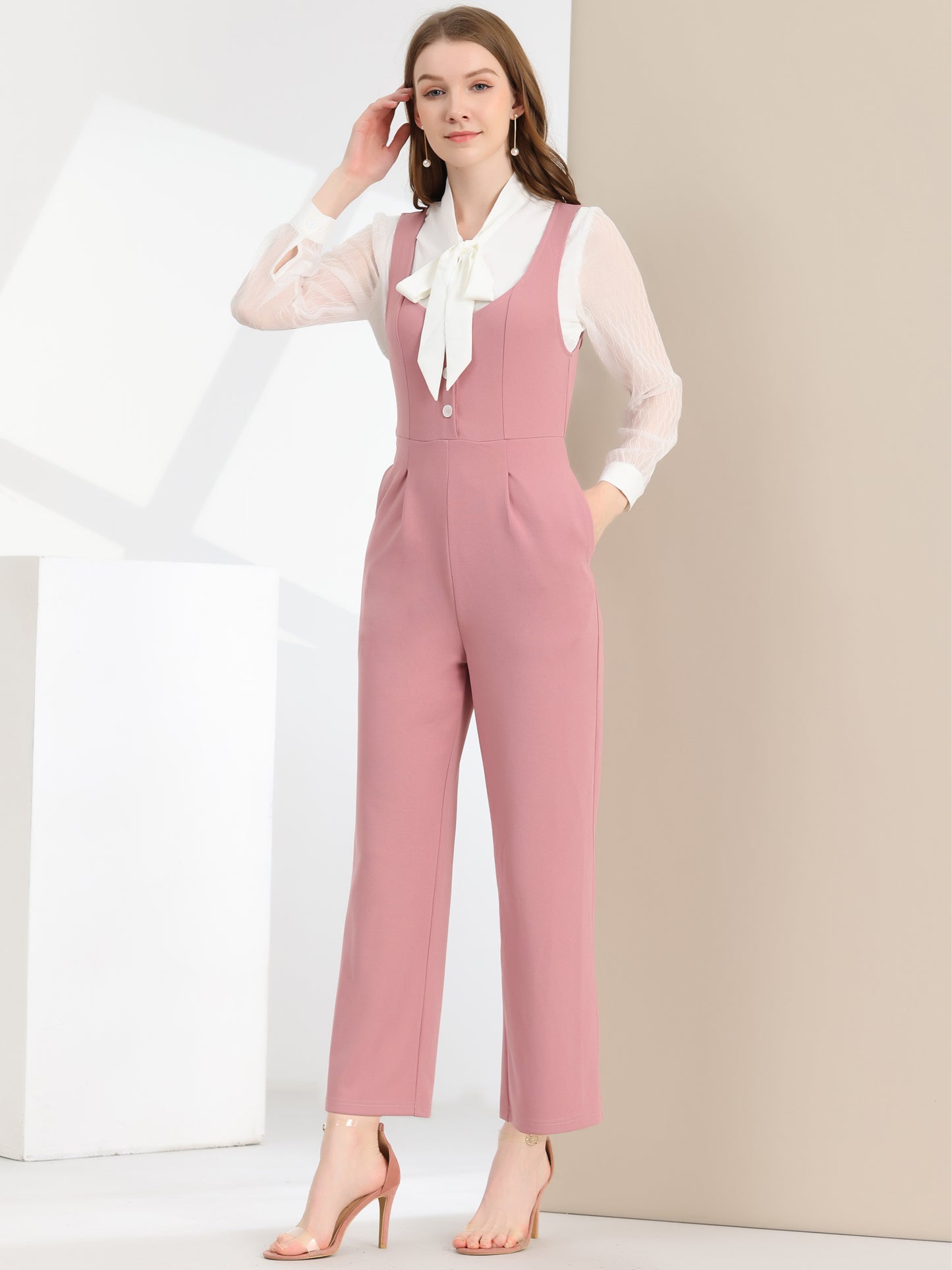 Women's High Waist Casual Wide Leg Pants Overalls Jumpsuit