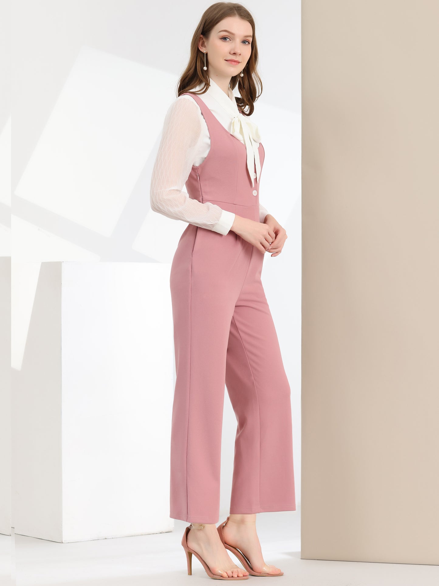 Women's High Waist Casual Wide Leg Pants Overalls Jumpsuit