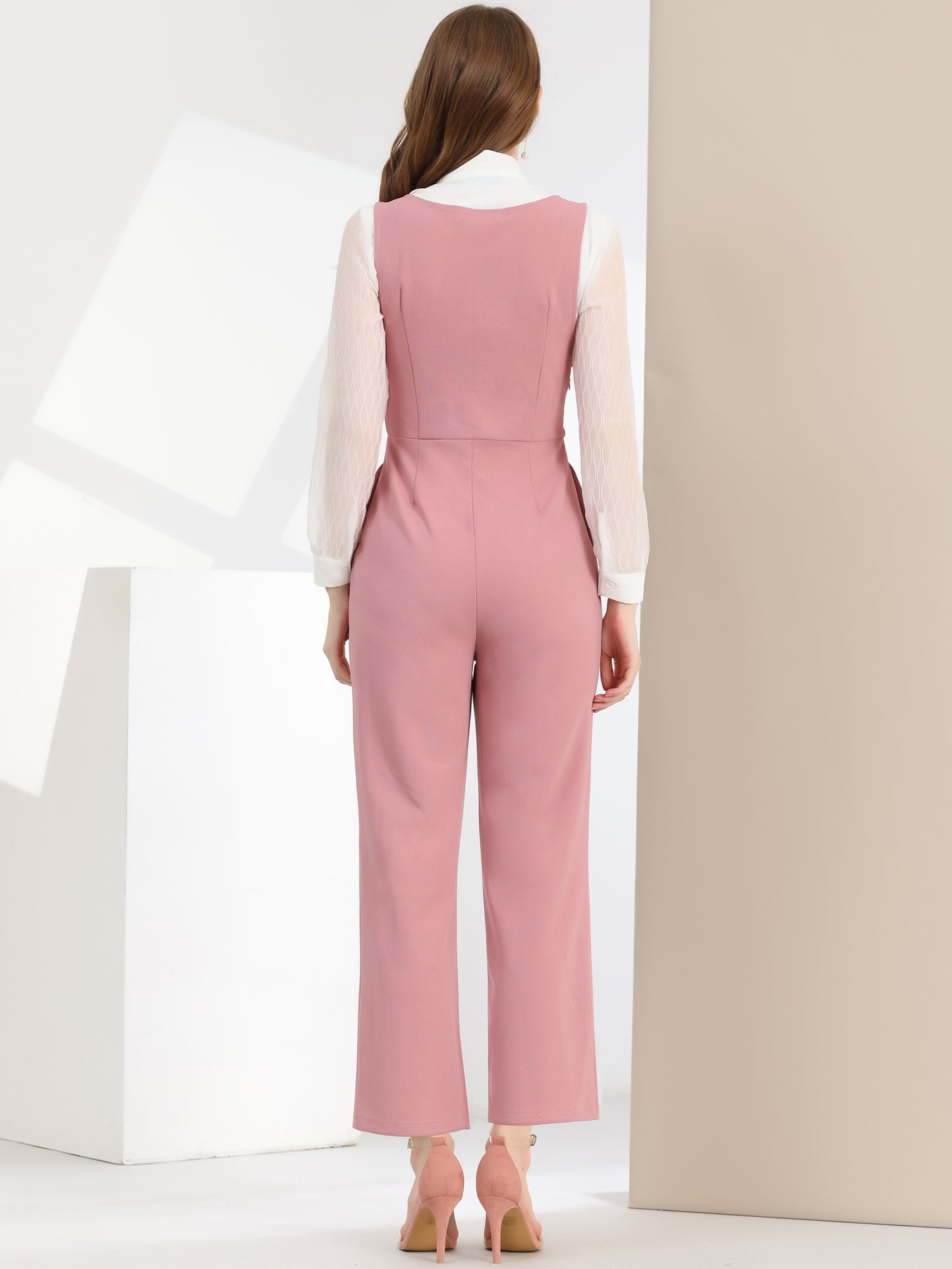 Women's High Waist Casual Wide Leg Pants Overalls Jumpsuit