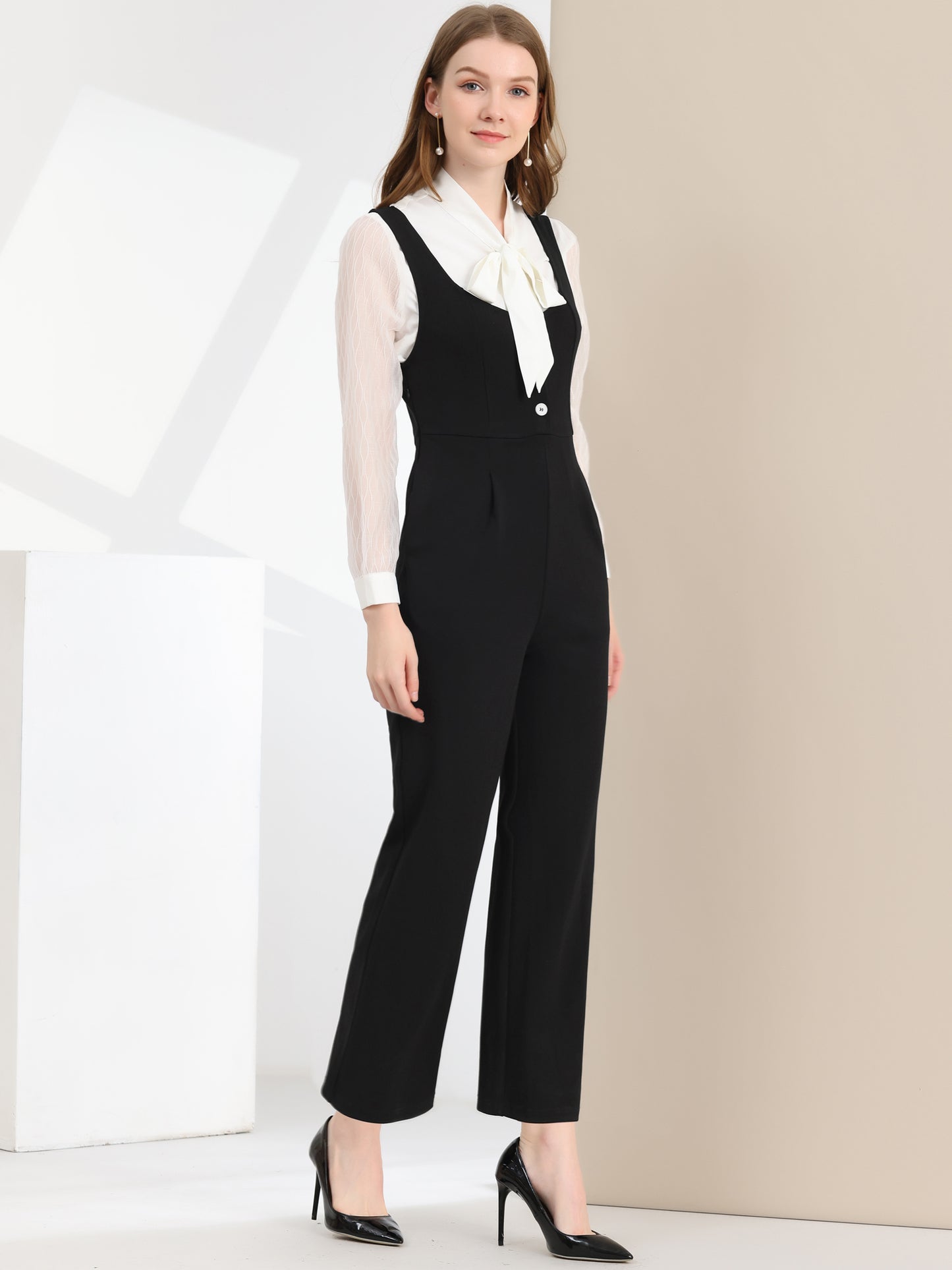 Women's High Waist Casual Wide Leg Pants Overalls Jumpsuit