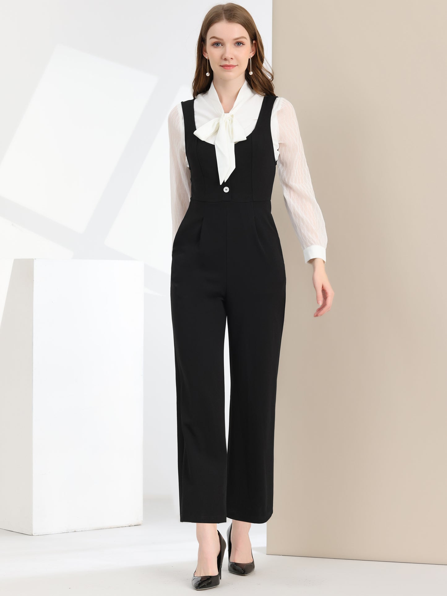 Women's High Waist Casual Wide Leg Pants Overalls Jumpsuit