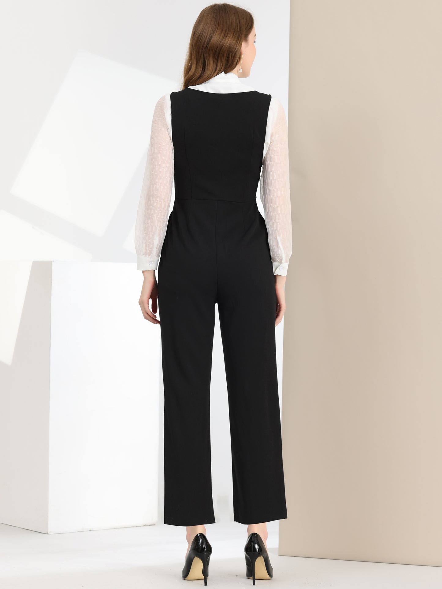 Women's High Waist Casual Wide Leg Pants Overalls Jumpsuit