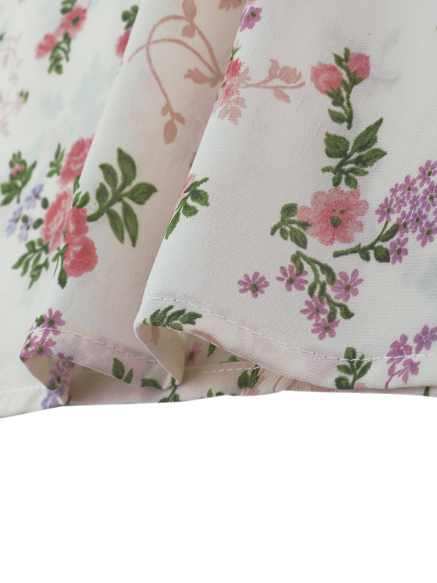 Women's Floral Tie Neck Ruffle Short Sleeves Peasant Blouse