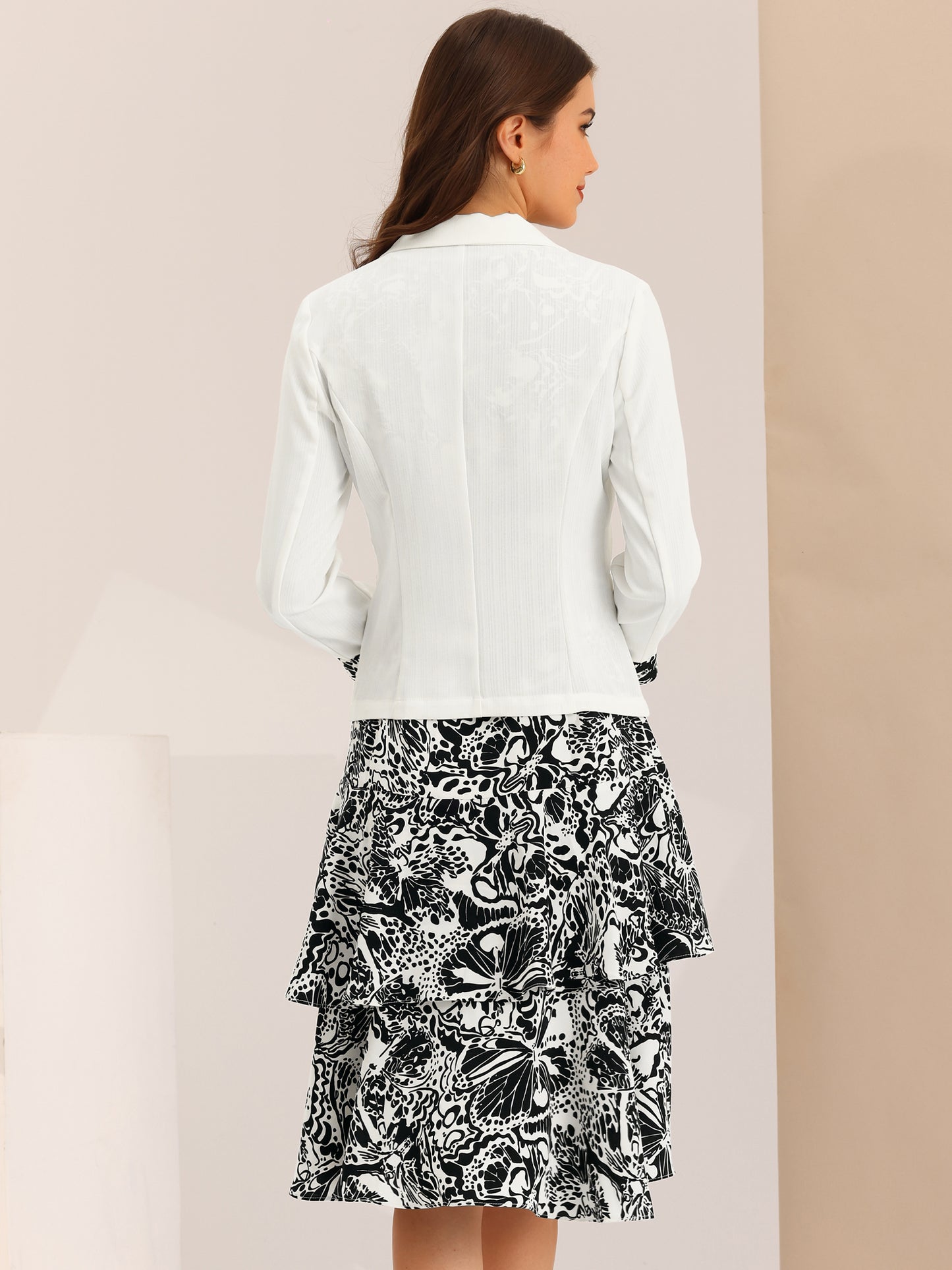 Women's Dress Suit Set Chiffon V Neck Floral Print Dress Contrast Panel Work Blazer
