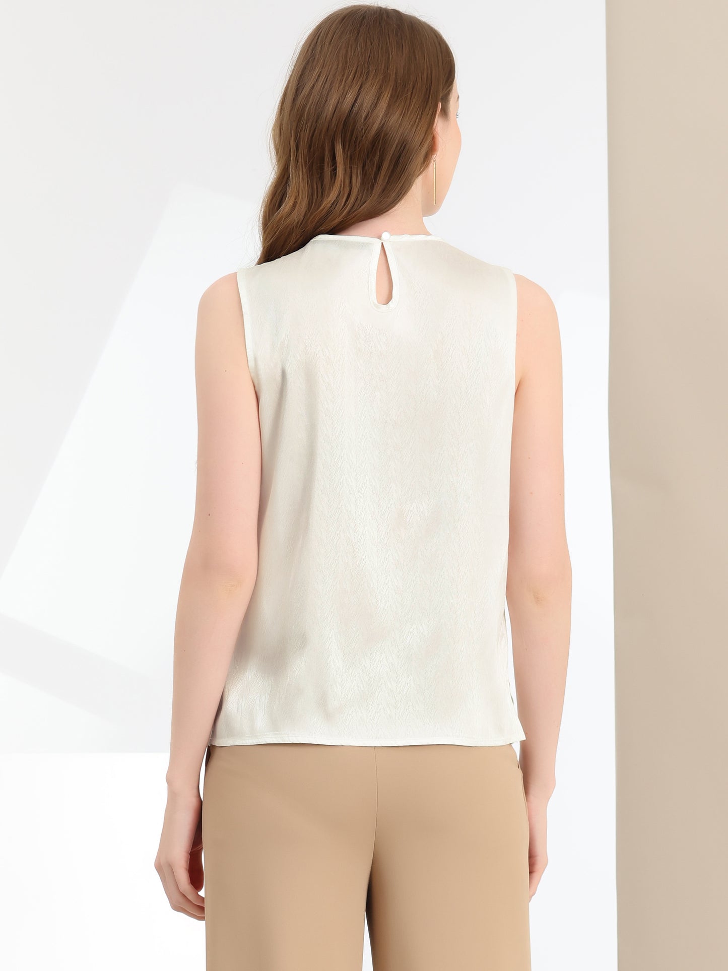 Women's Satin Sleeveless Work Office Pleated Vest Blouse Tank Top