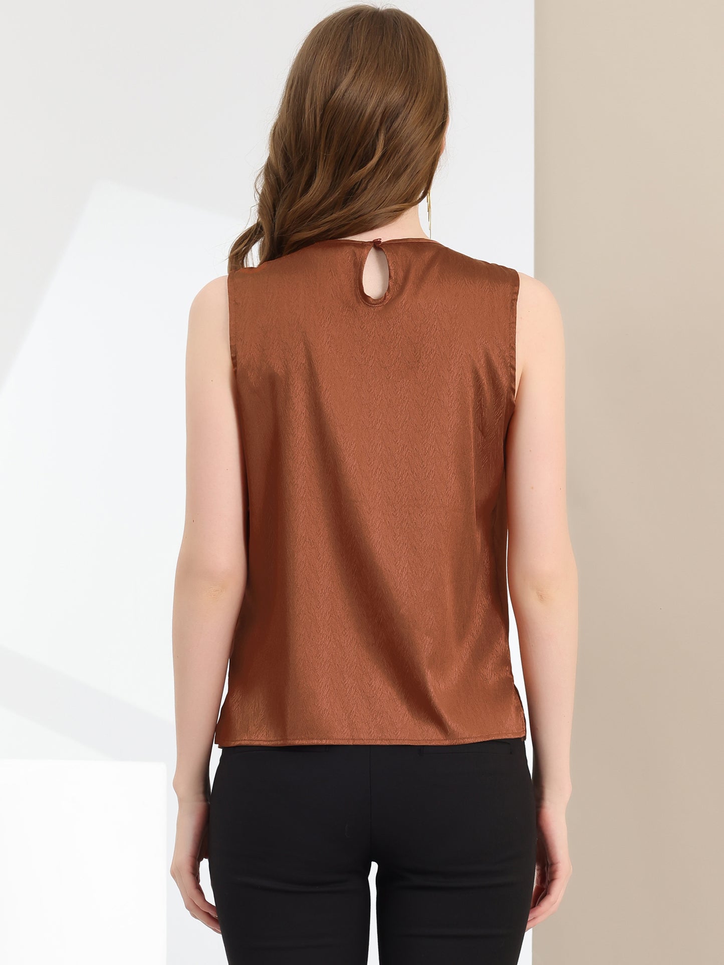 Women's Satin Sleeveless Work Office Pleated Vest Blouse Tank Top