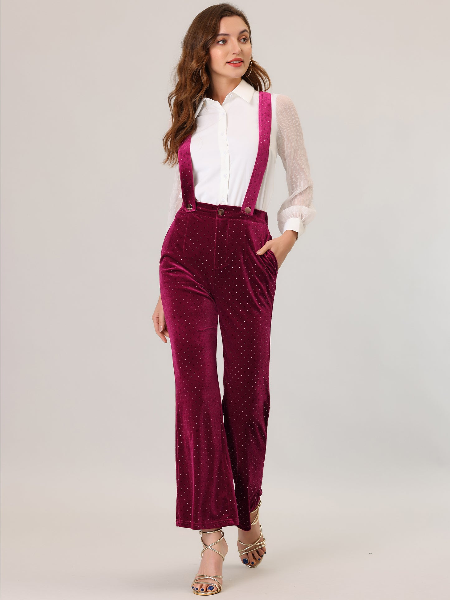 Monos de terciopelo con pierna ancha y brillo retro para mujer