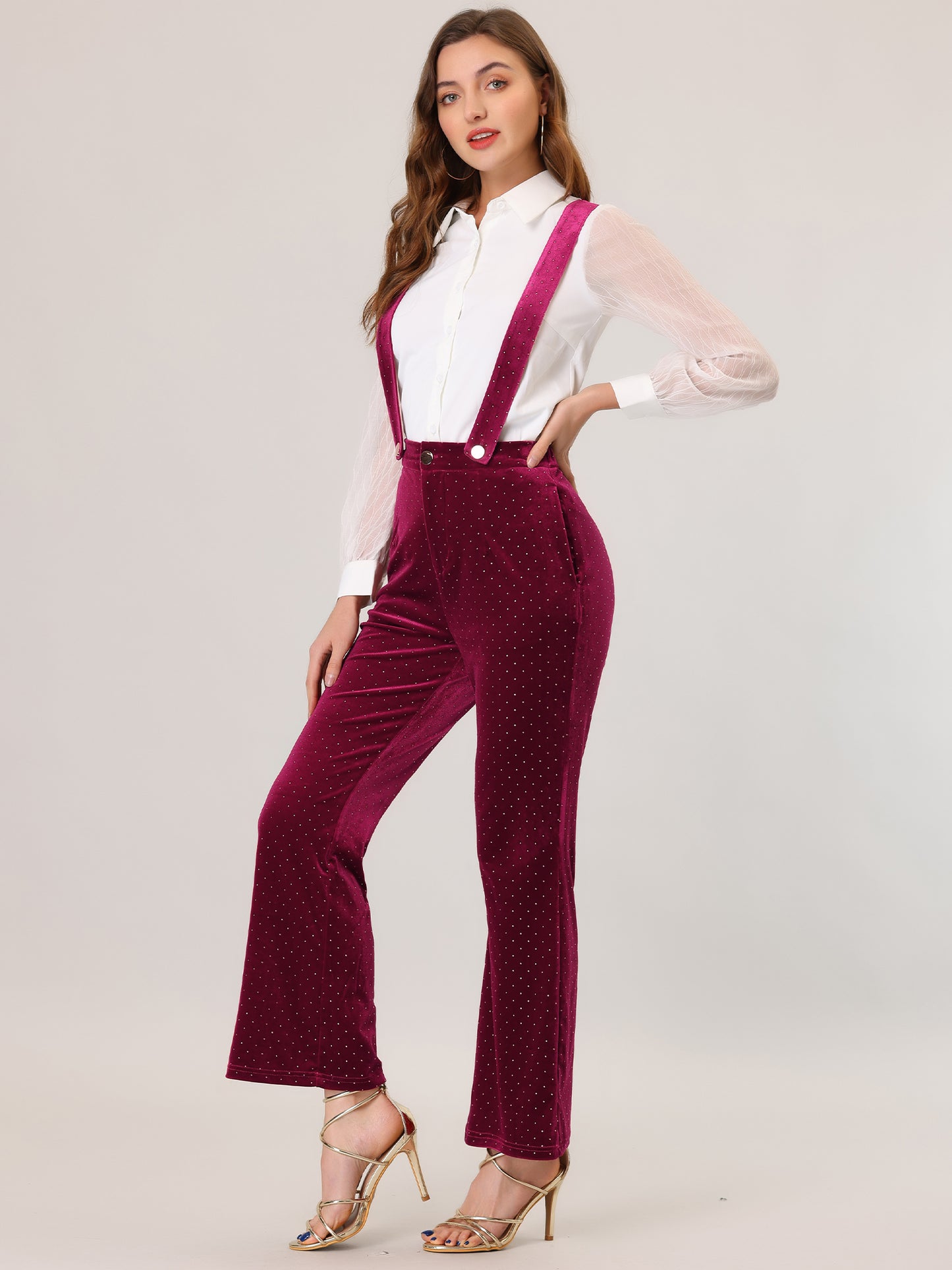 Monos de terciopelo con pierna ancha y brillo retro para mujer