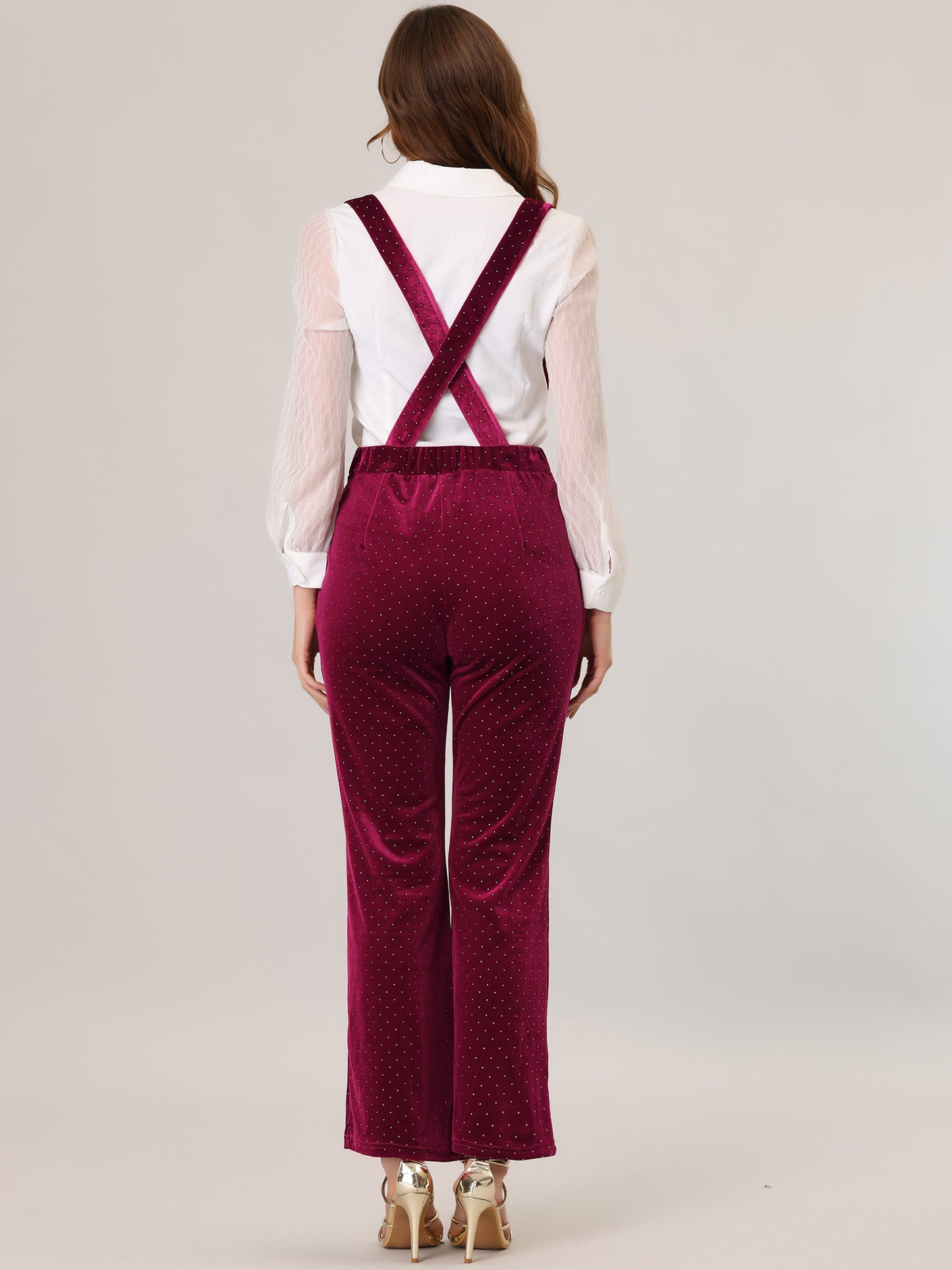 Monos de terciopelo con pierna ancha y brillo retro para mujer