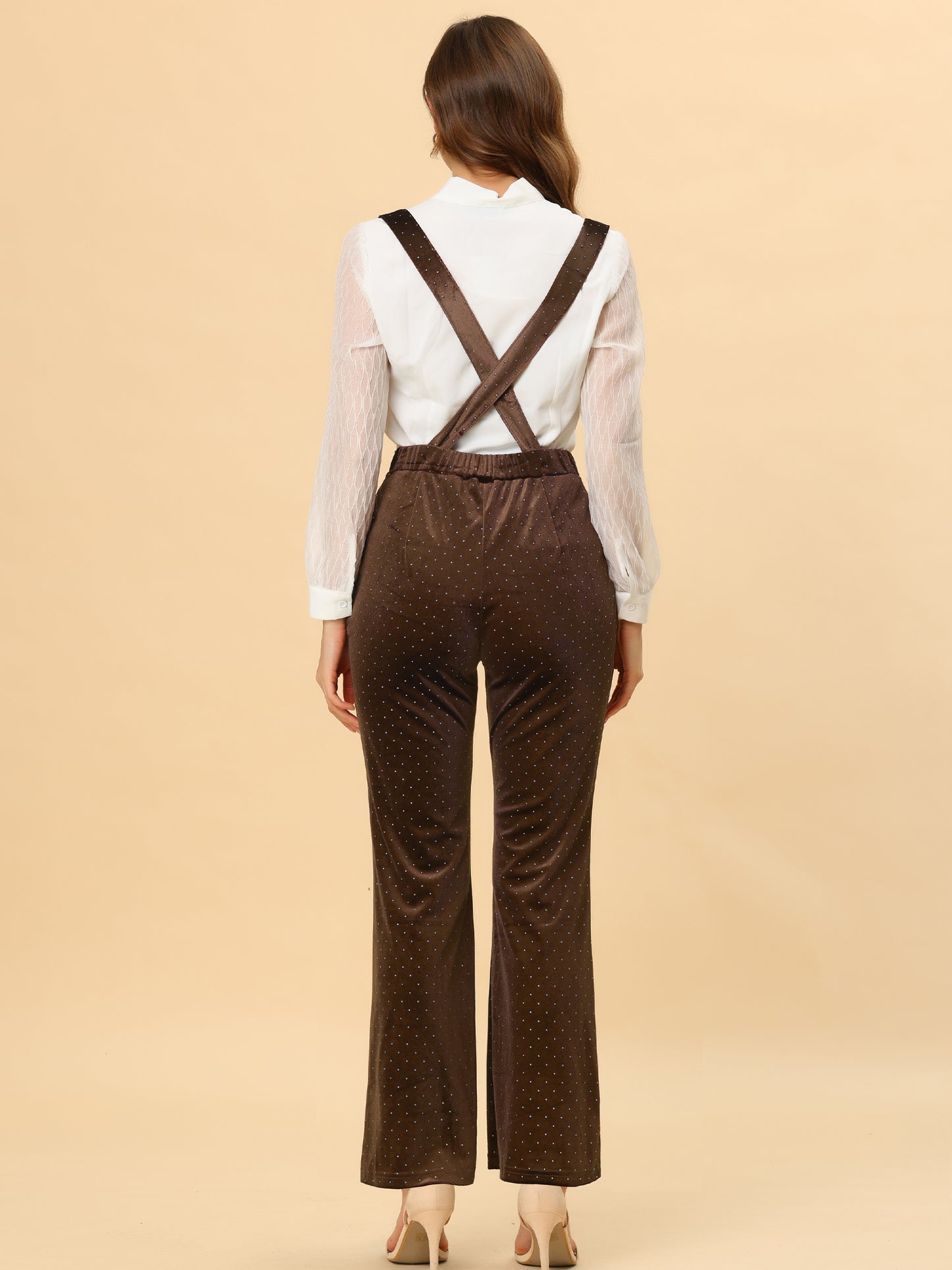 Women's Velvet Wide Leg Retro Shiny Glitter Overalls Jumpsuits