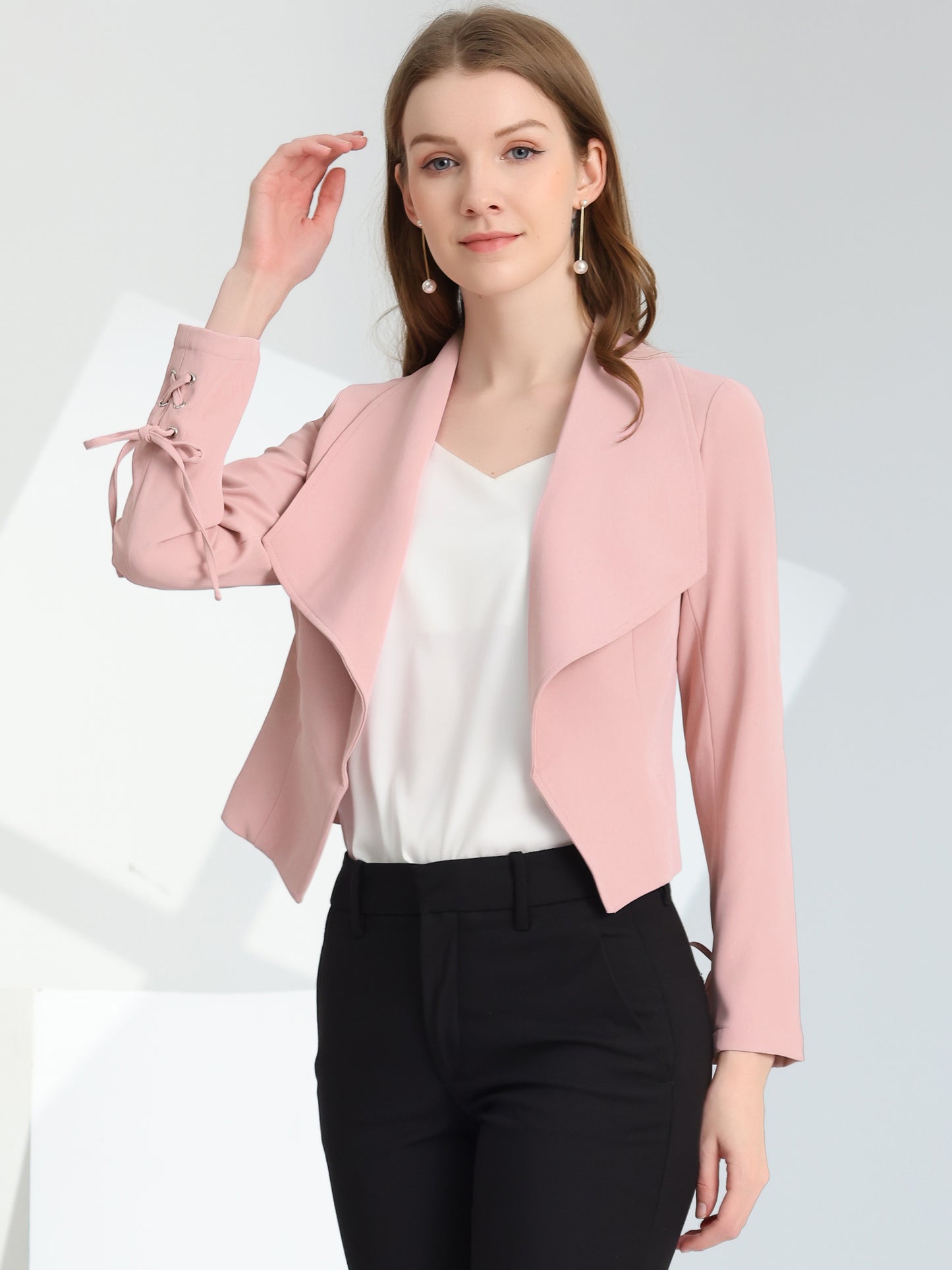 Women's Elegant Open Front Work Office Business Suit Blazer Jacket