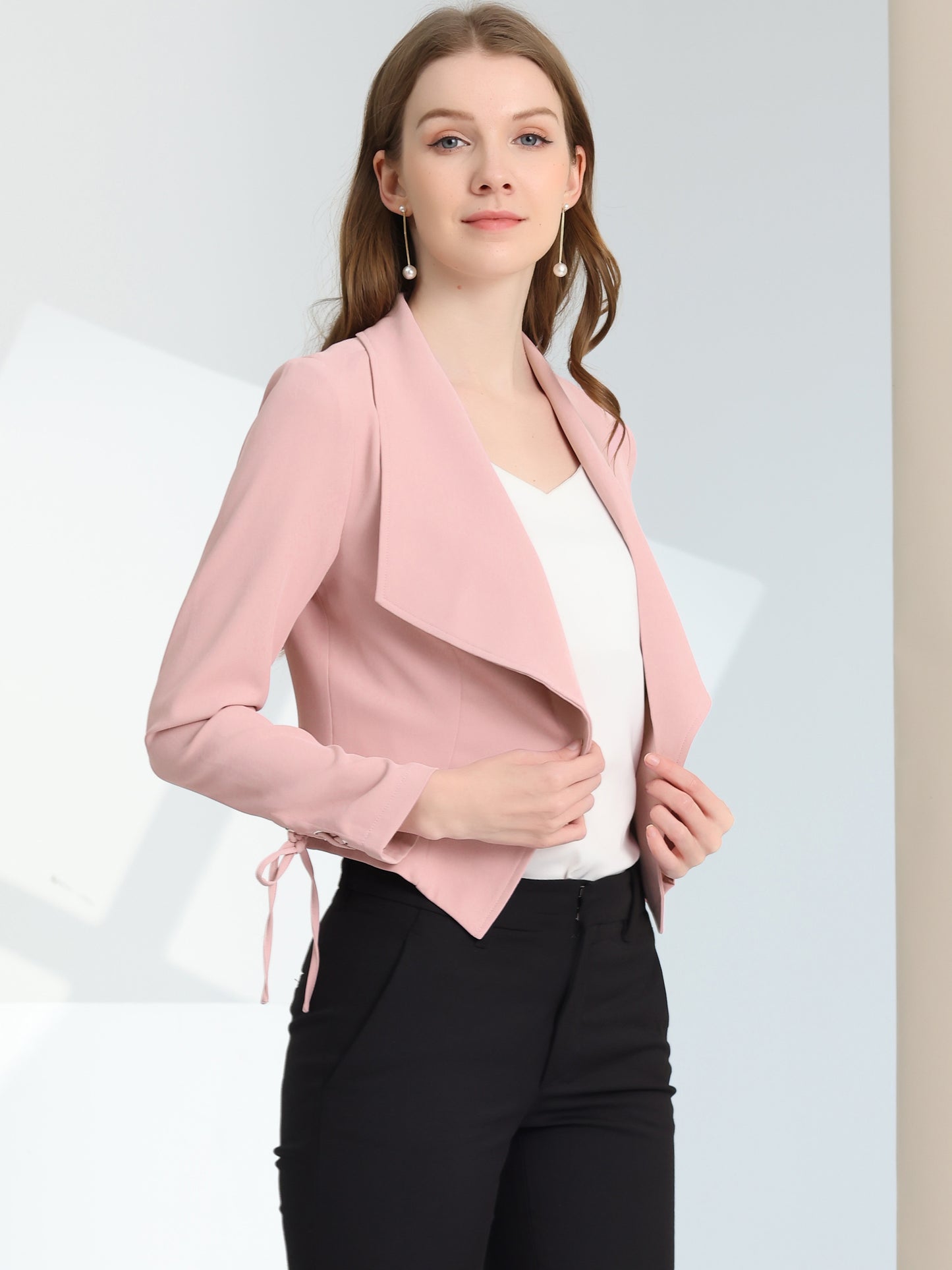Women's Elegant Open Front Work Office Business Suit Blazer Jacket