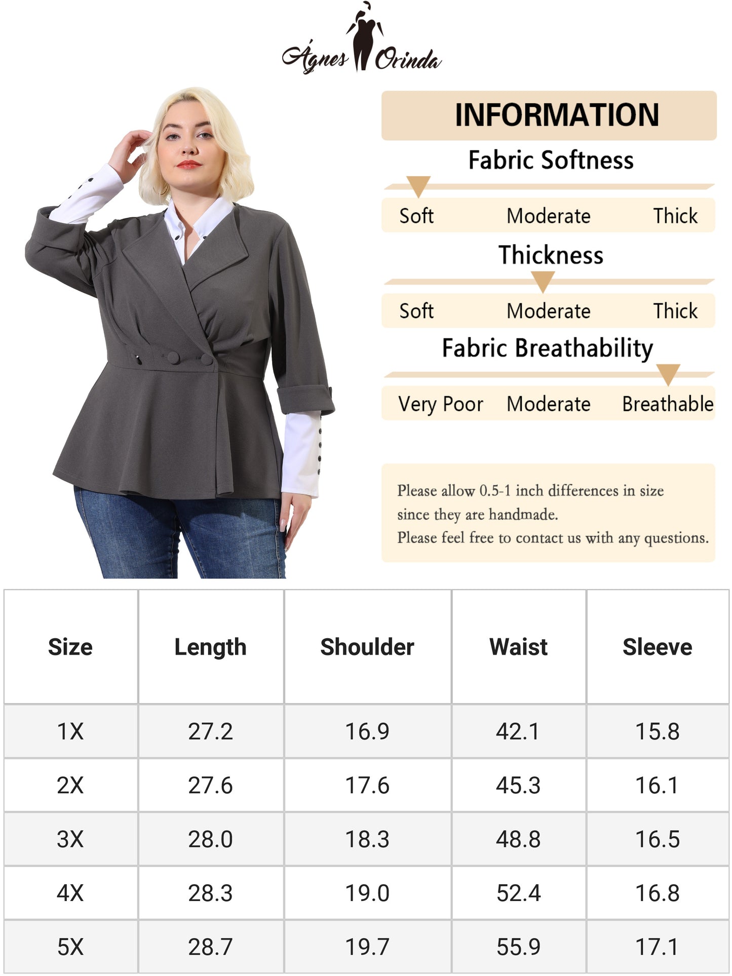 Women's Plus Size Casual Work Office Blazers Notched Lapel Button Peplum Blazer