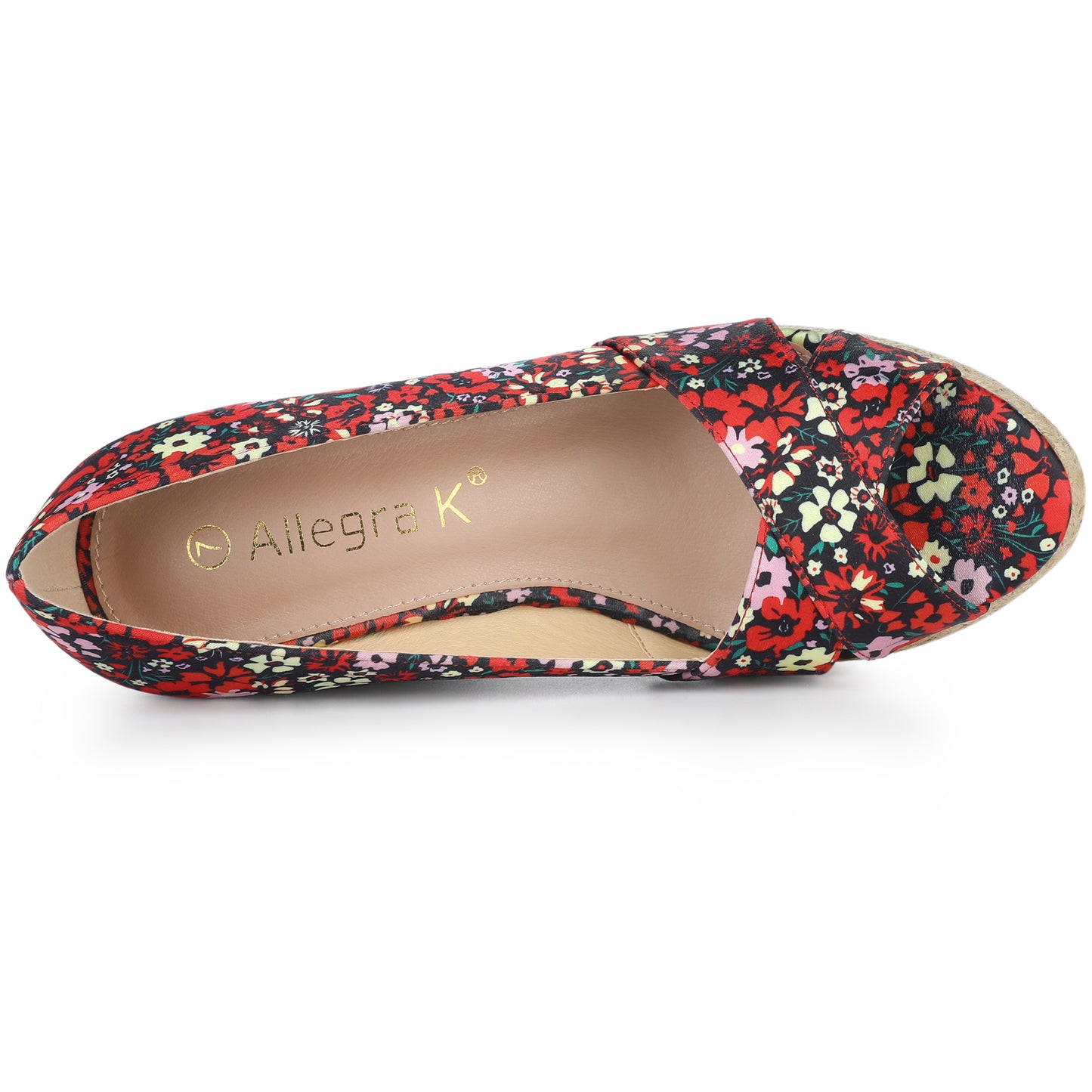 Sandalias de cuña con plataforma y punta abierta con diseño floral para mujer