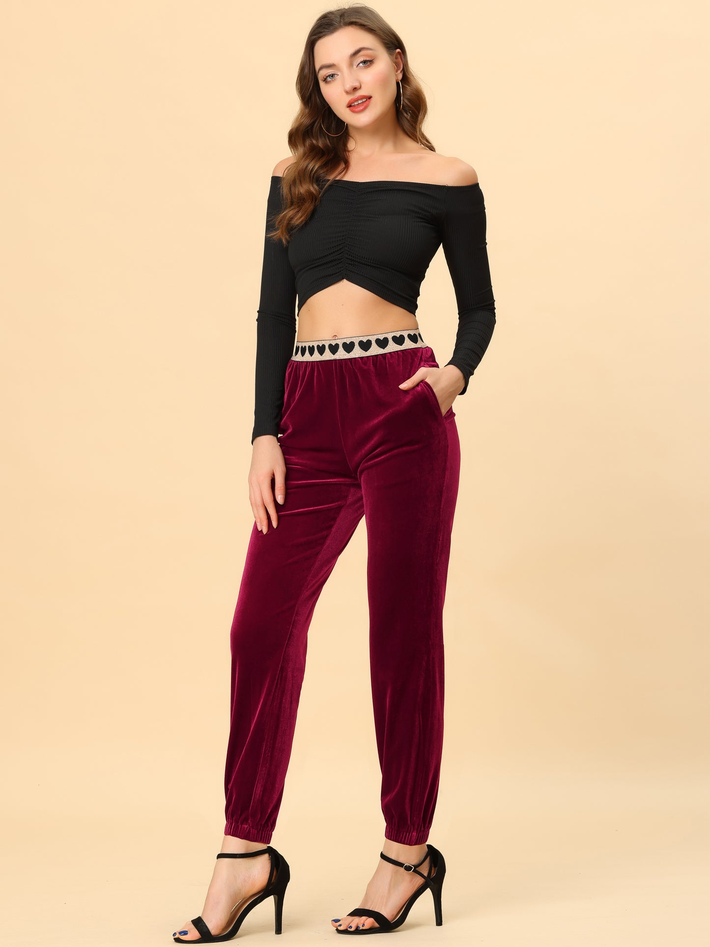 Women's Casual Elastic Waist Athleisure Ankle Length Velvet Joggers Pants
