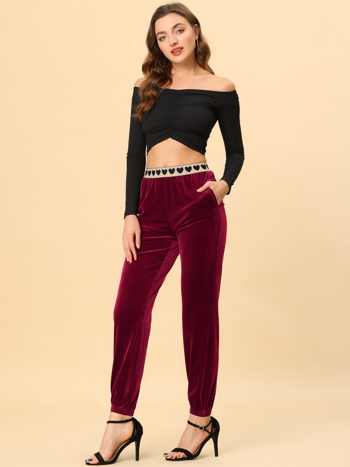 Women's Casual Elastic Waist Athleisure Ankle Length Velvet Joggers Pants