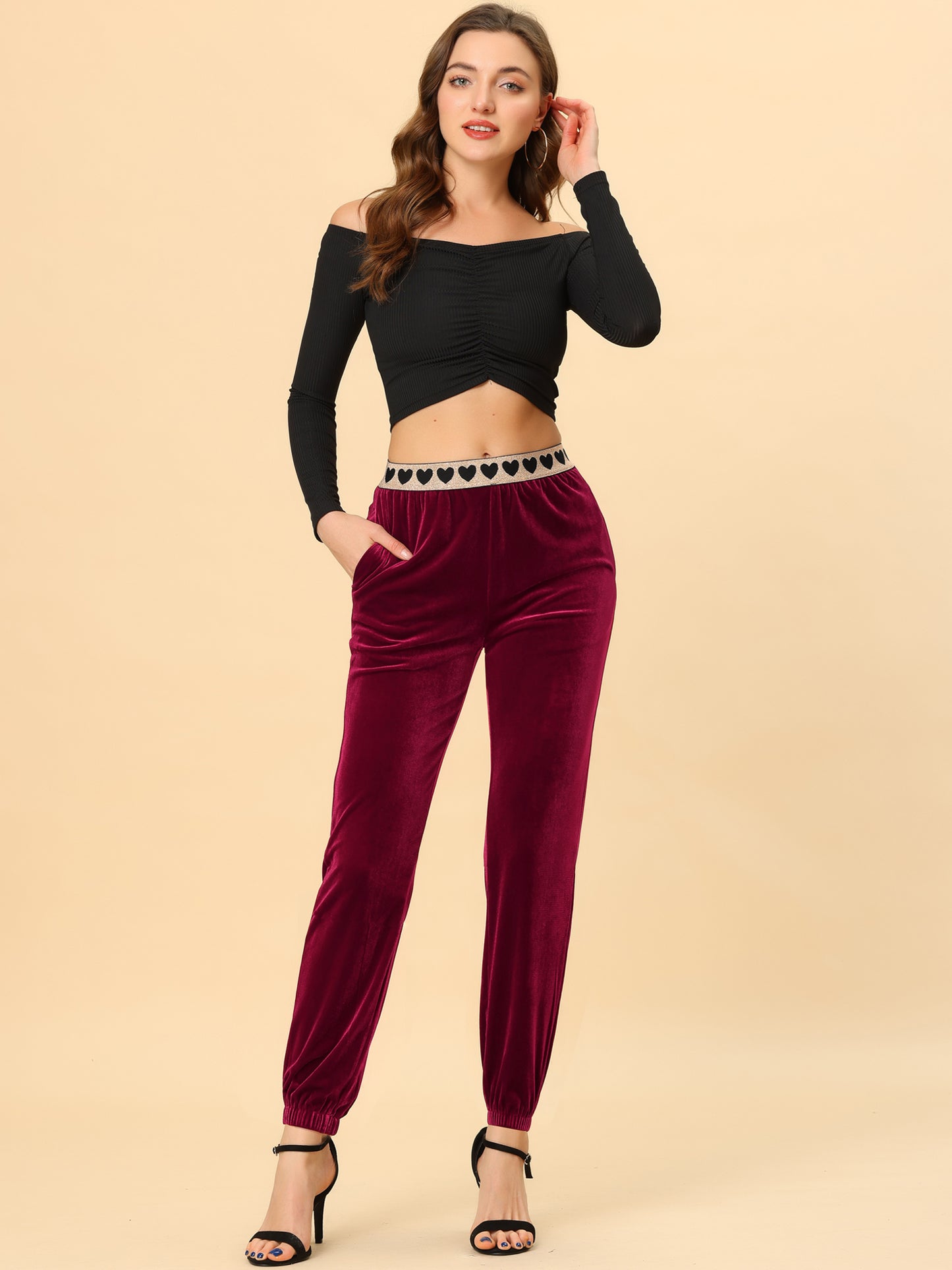 Women's Casual Elastic Waist Athleisure Ankle Length Velvet Joggers Pants