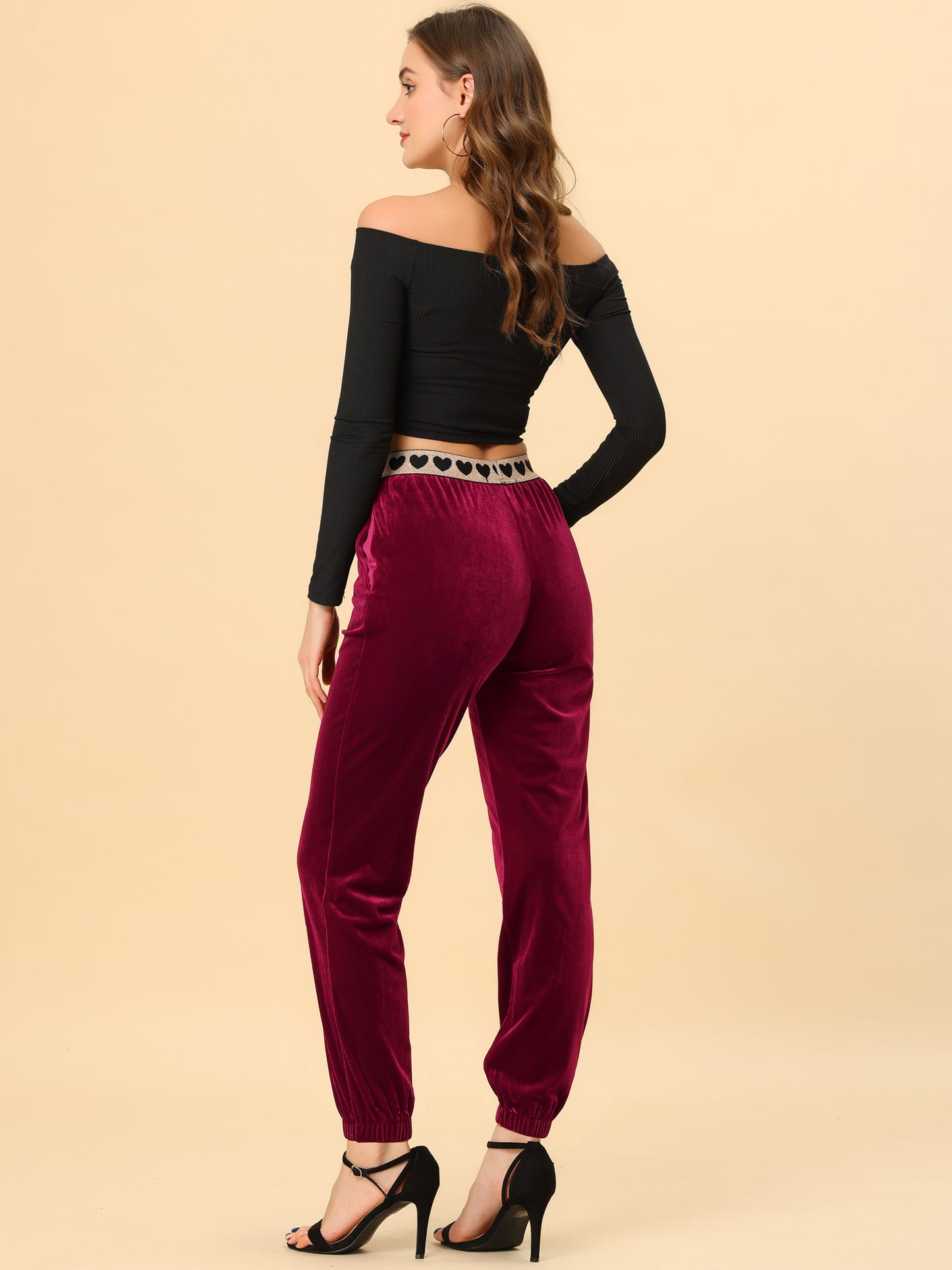 Women's Casual Elastic Waist Athleisure Ankle Length Velvet Joggers Pants