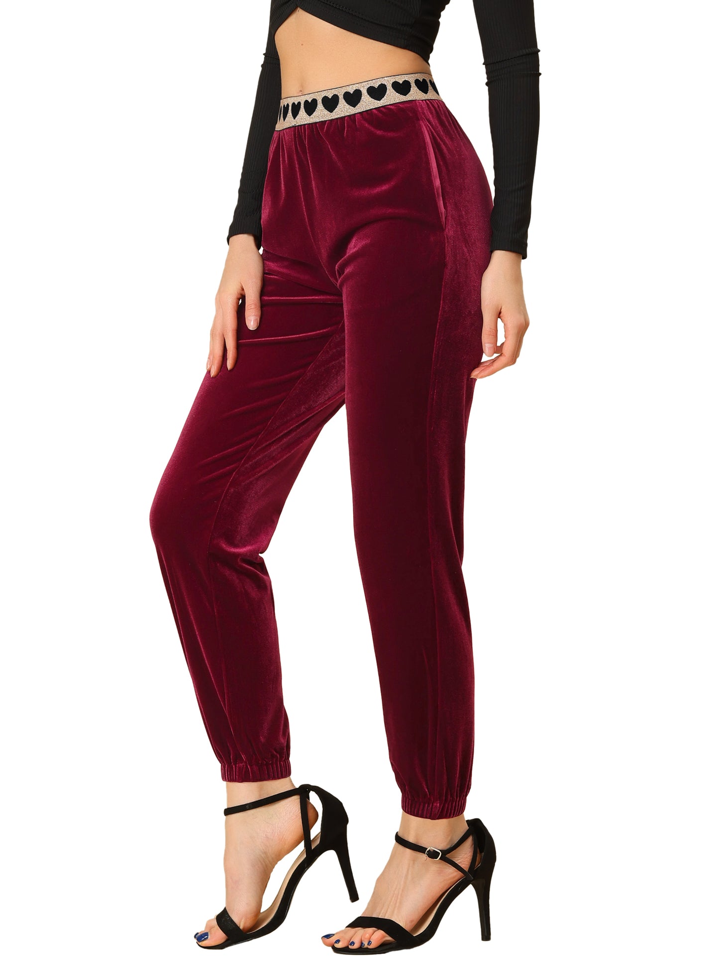 Women's Casual Elastic Waist Athleisure Ankle Length Velvet Joggers Pants