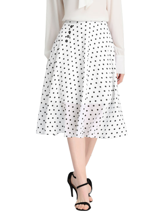 Women's Retro Polka Dots Elastic Waist Vintage A-Line Midi Skirt