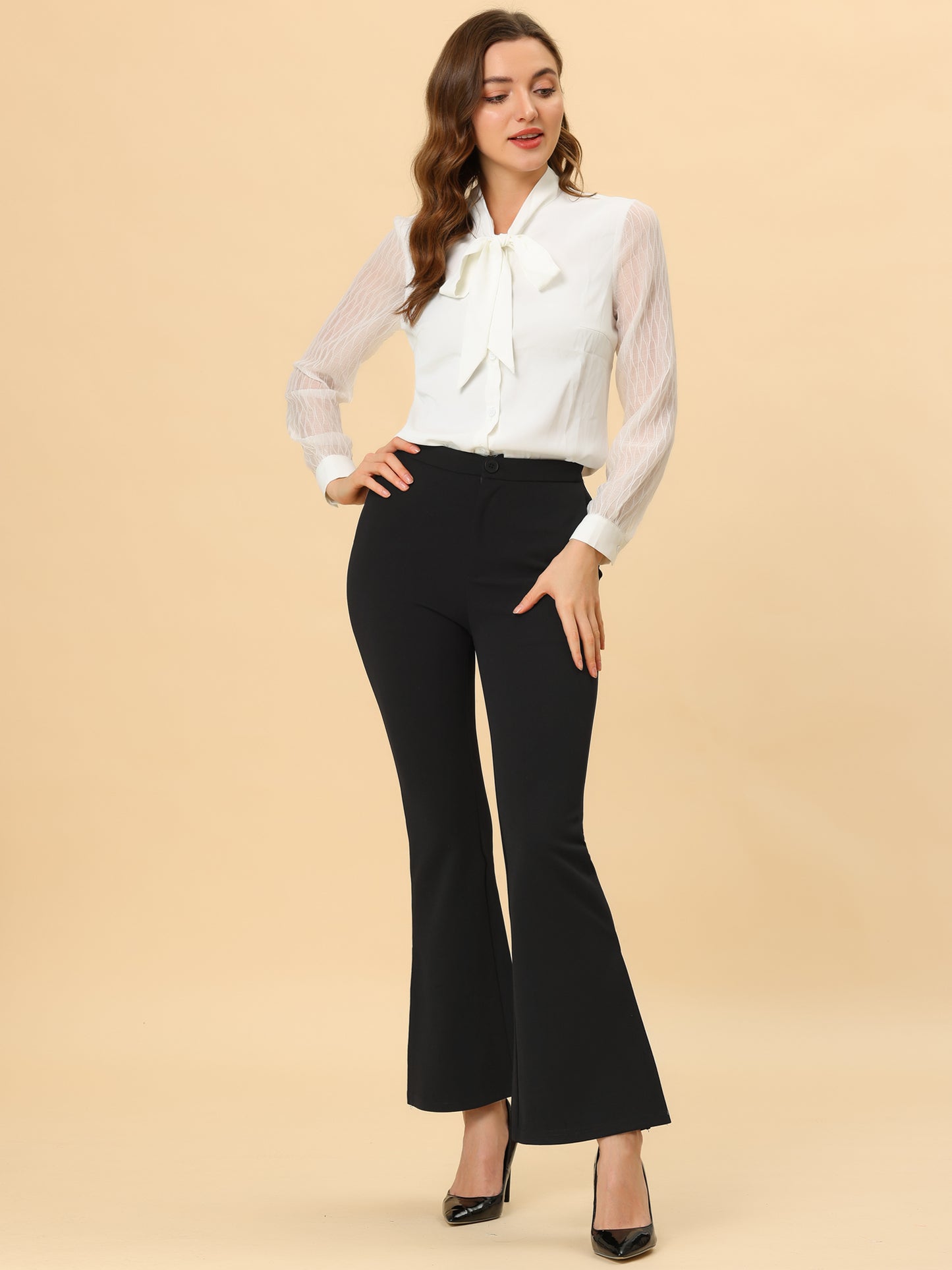 Women's Stretch High Waisted Pants Split Hem Flare Bell Bottoms Pants