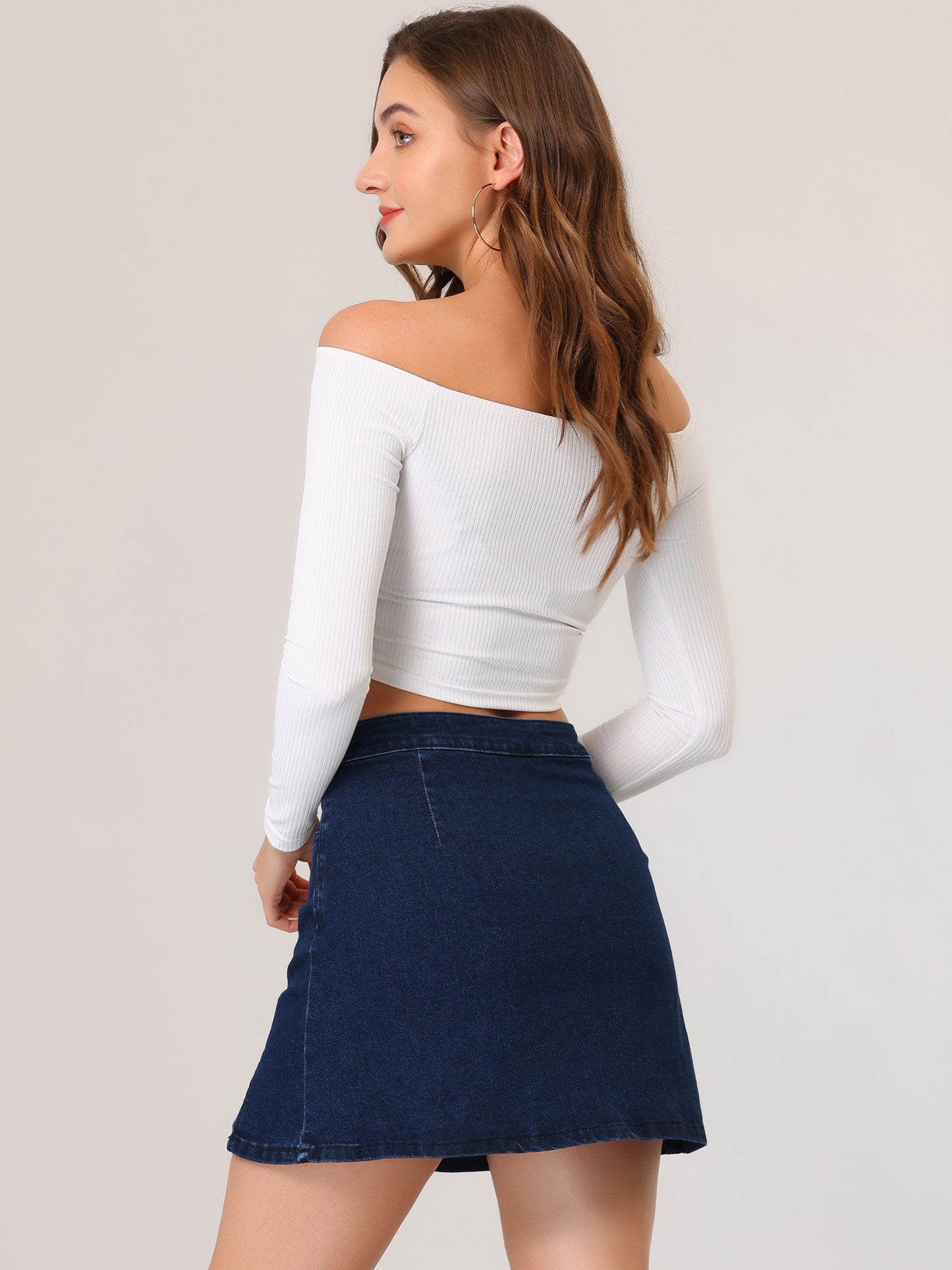 Women's High Waist Denim Skirt Side Slit Casual Stretch Short Mini Jean Skirt