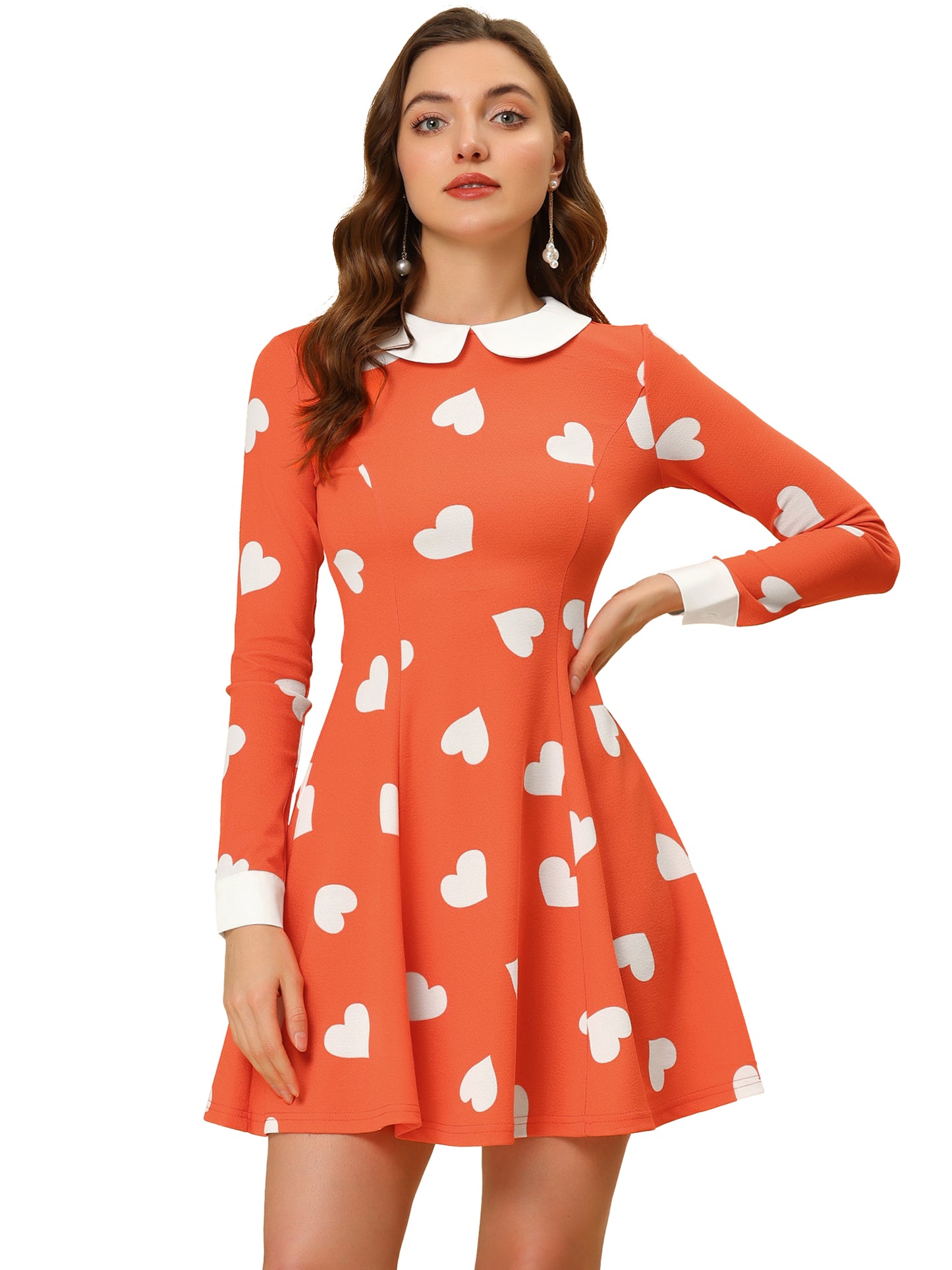 Women's Peter Pan Collar Contrast Printed A-Line Short Dress