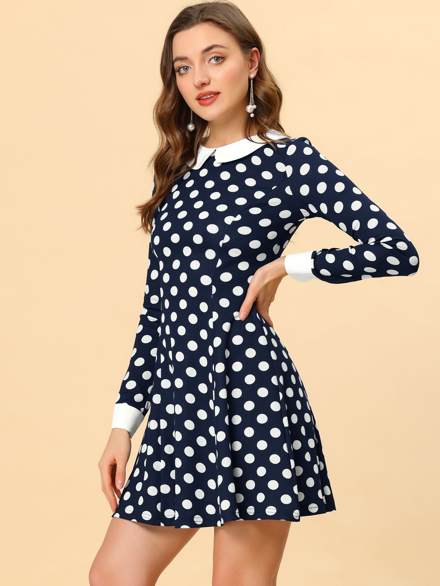 Women's Peter Pan Collar Contrast Printed A-Line Short Dress