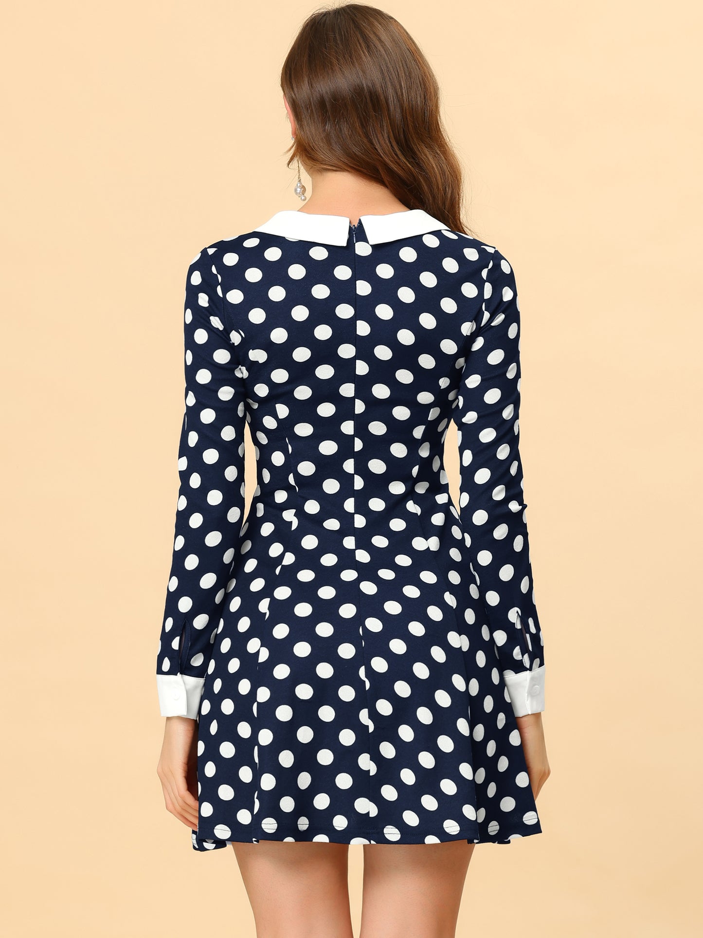 Women's Peter Pan Collar Contrast Printed A-Line Short Dress