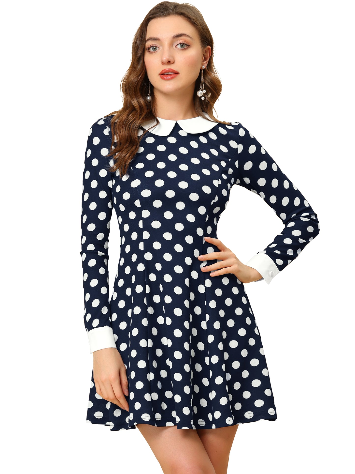 Women's Peter Pan Collar Contrast Printed A-Line Short Dress