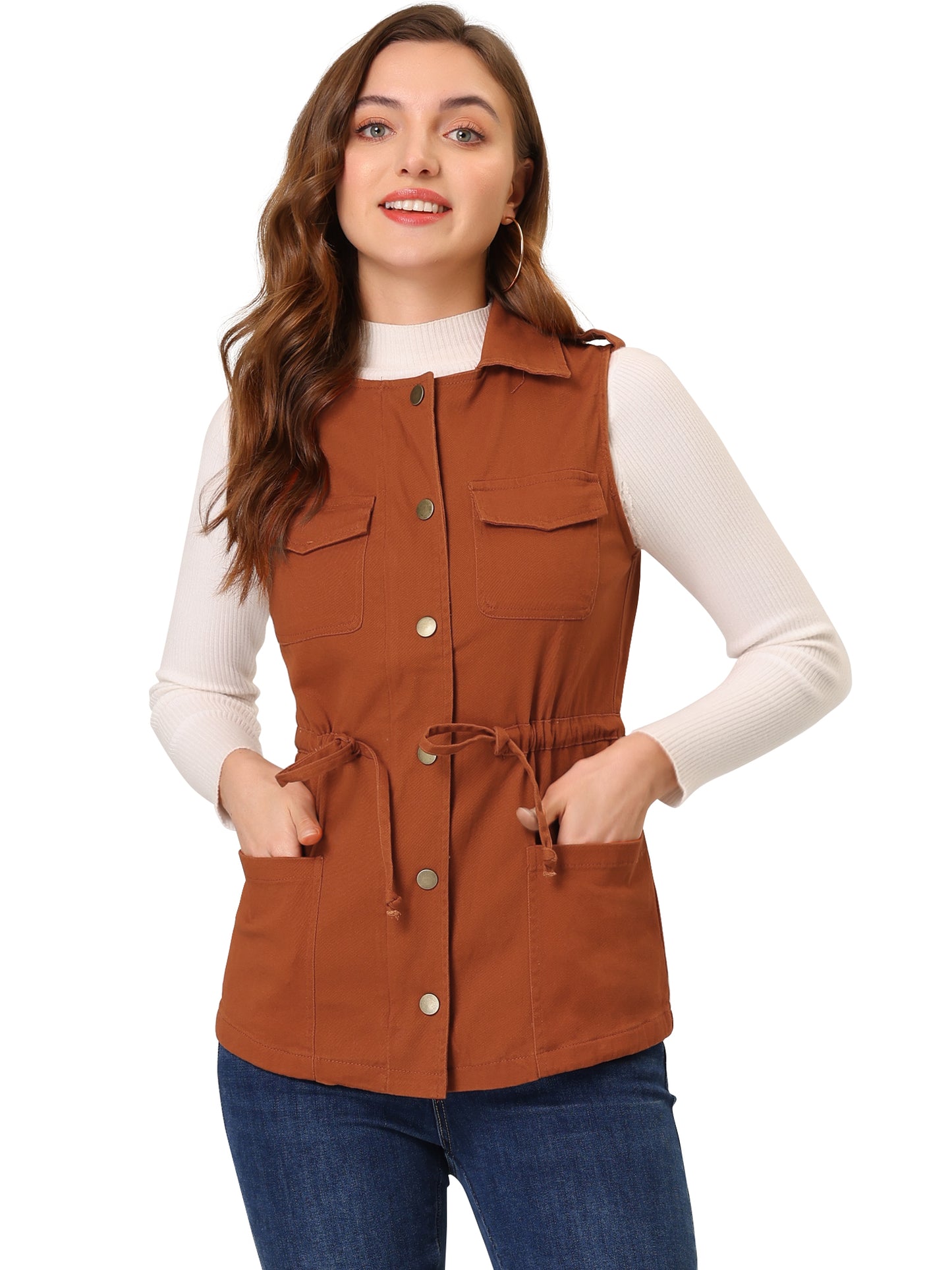 Women Functional Pockets Drawstring Waist Cargo Vest (Available in Plus Size)