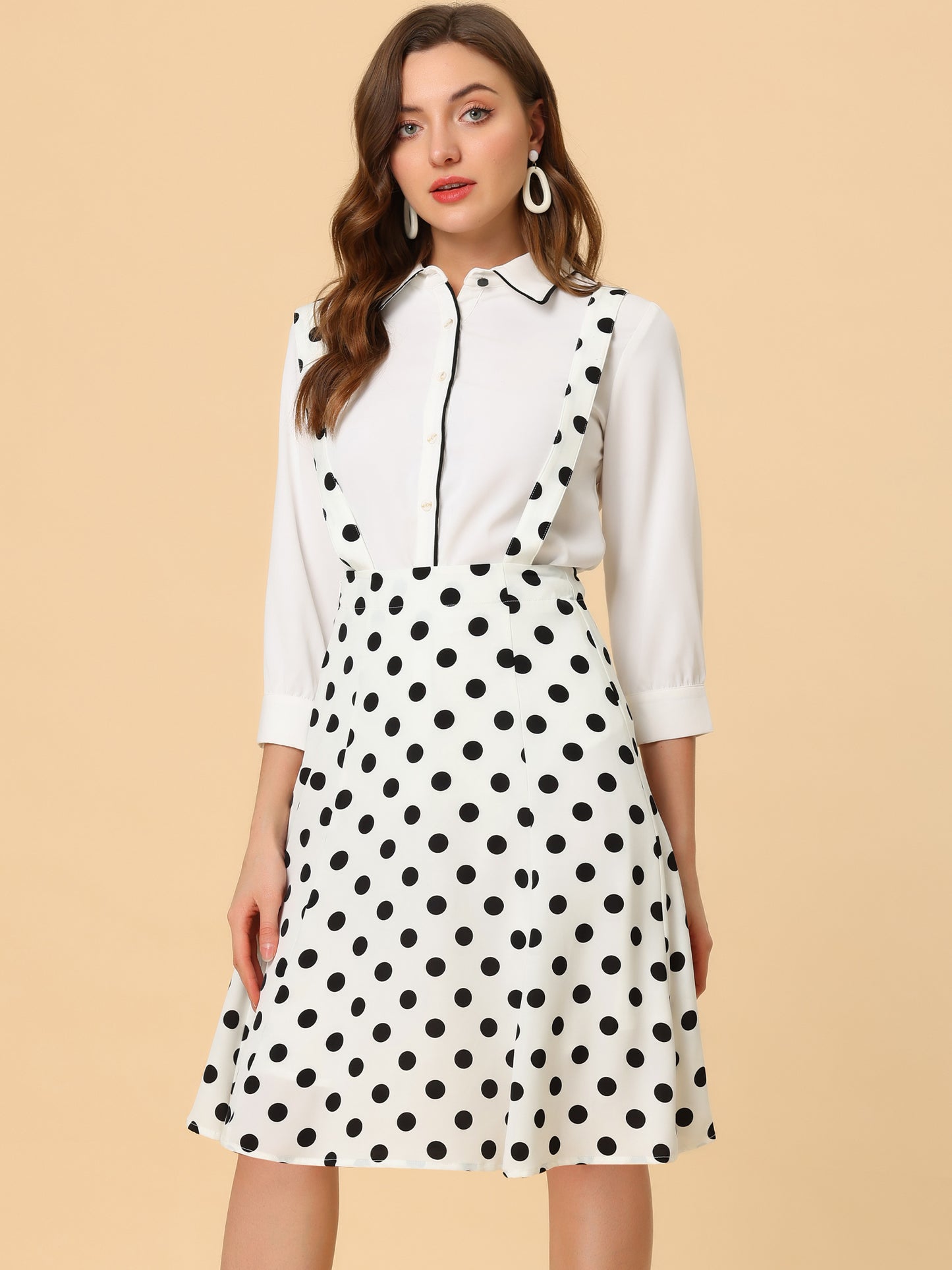 Falda midi holgada con lunares de los años 50 para mujer