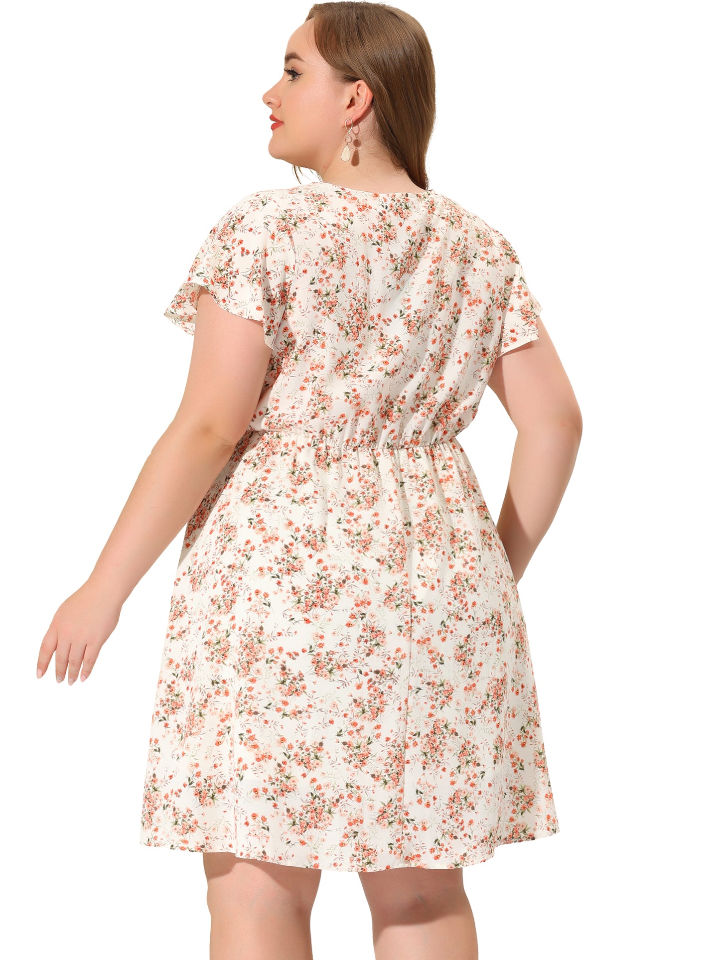Women Plus Size Summer V Neck Flare Sleeve Sundress Peplum Midi Ruffle Dress