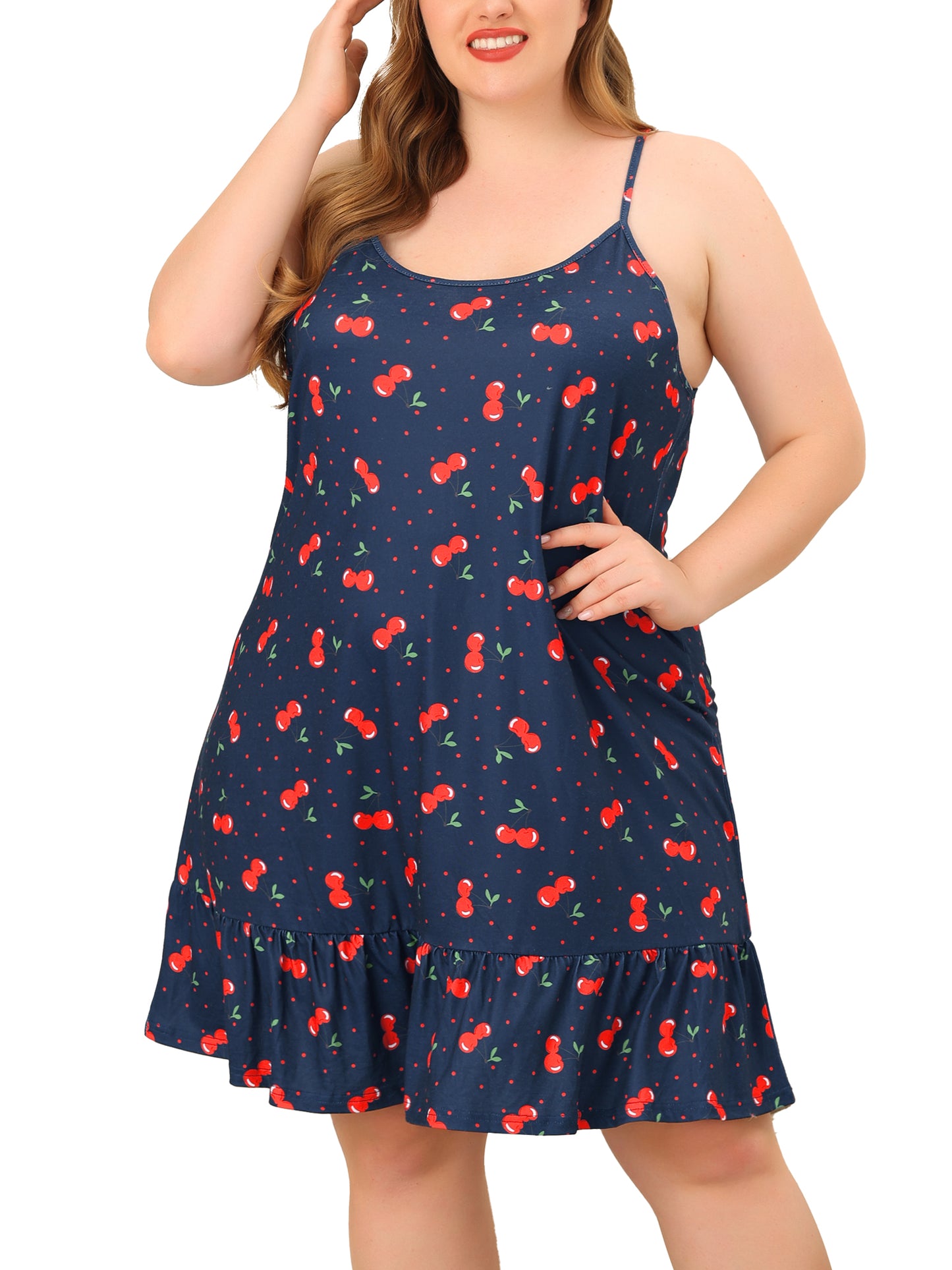 Women Plus Size Nightgown Chemise Sleepwear Printed Strap Nightwear Lingerie