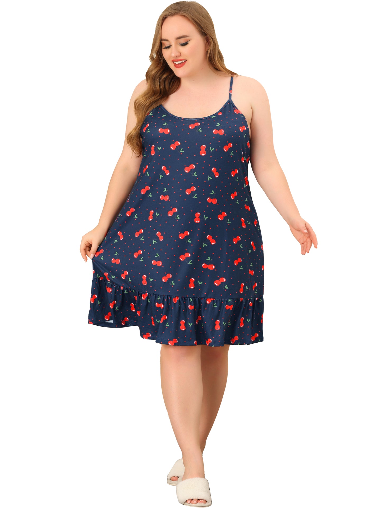 Women Plus Size Nightgown Chemise Sleepwear Printed Strap Nightwear Lingerie