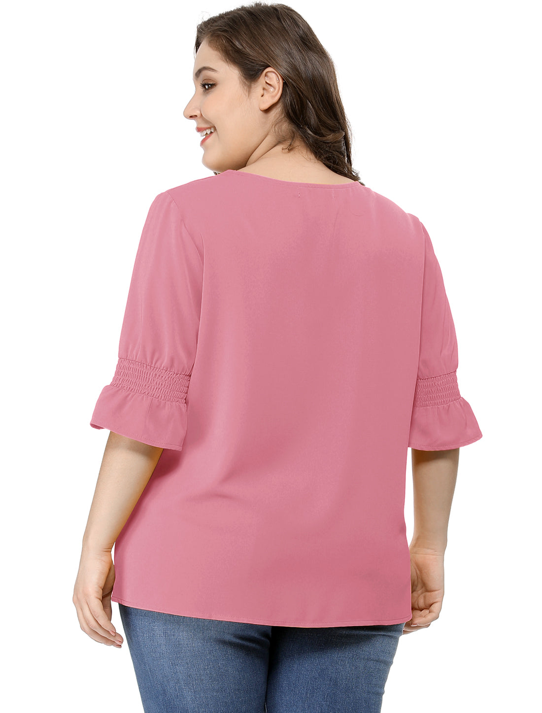 Women's Plus Size Ruffle Blouse V Neck Smocked Sleeves Top