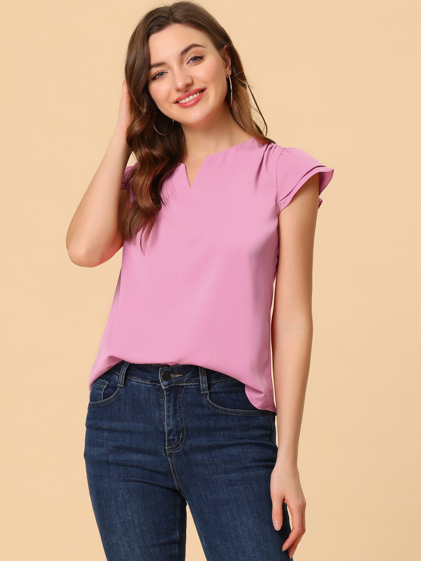 Women's Cap Sleeve Top Work Business Casual Plain Blouse