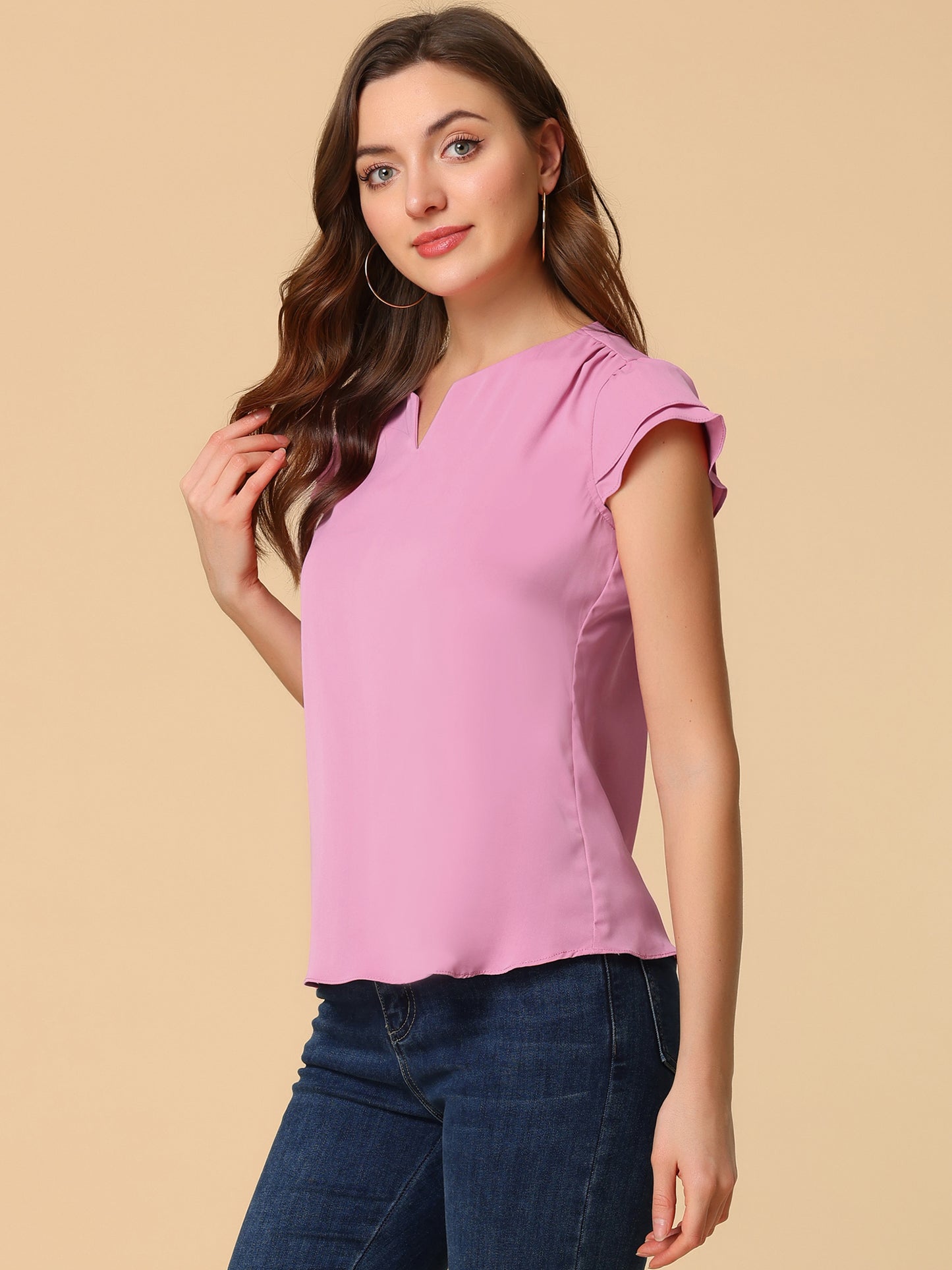 Women's Cap Sleeve Top Work Business Casual Plain Blouse