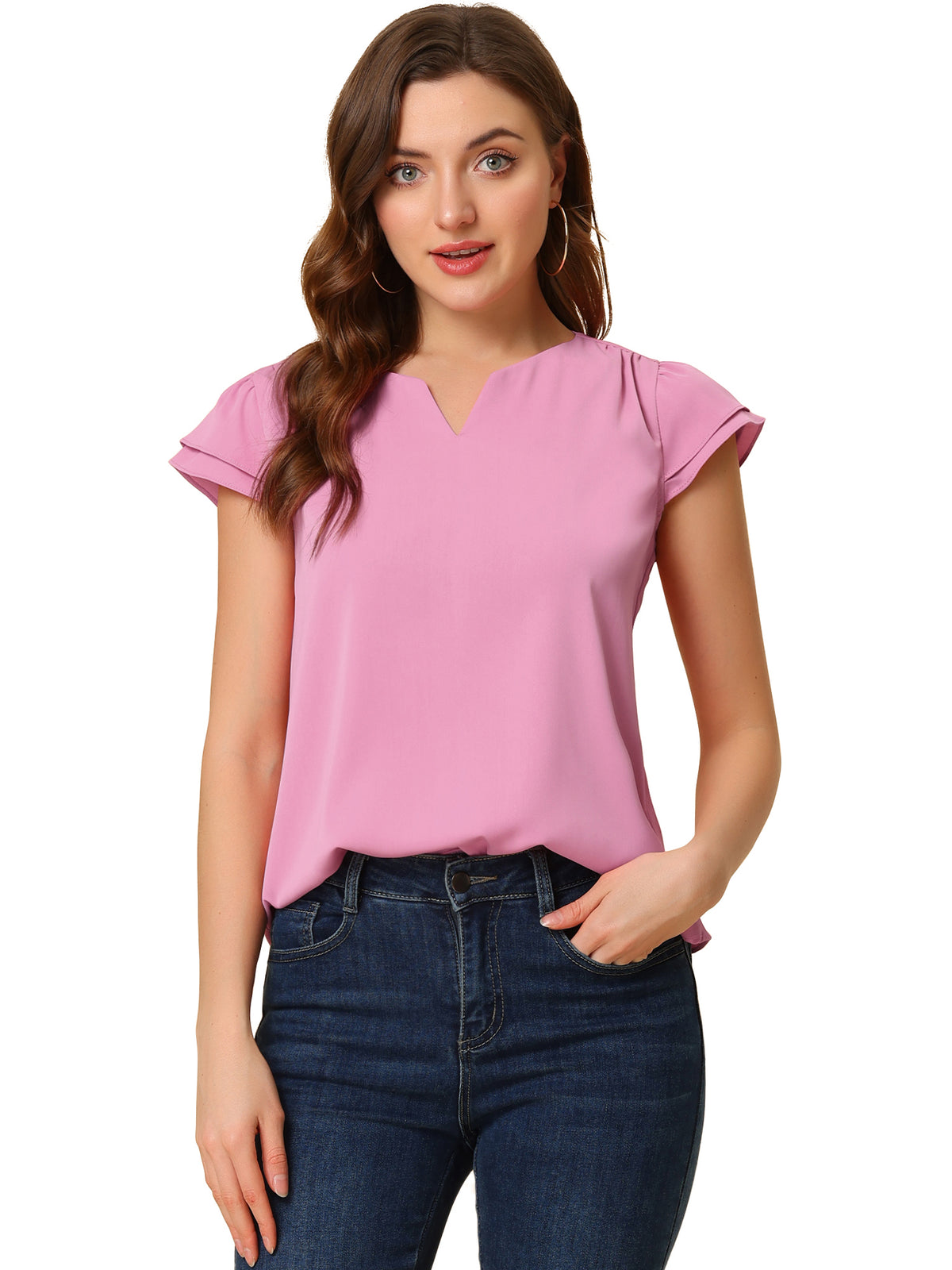 Women's Cap Sleeve Top Work Business Casual Plain Blouse