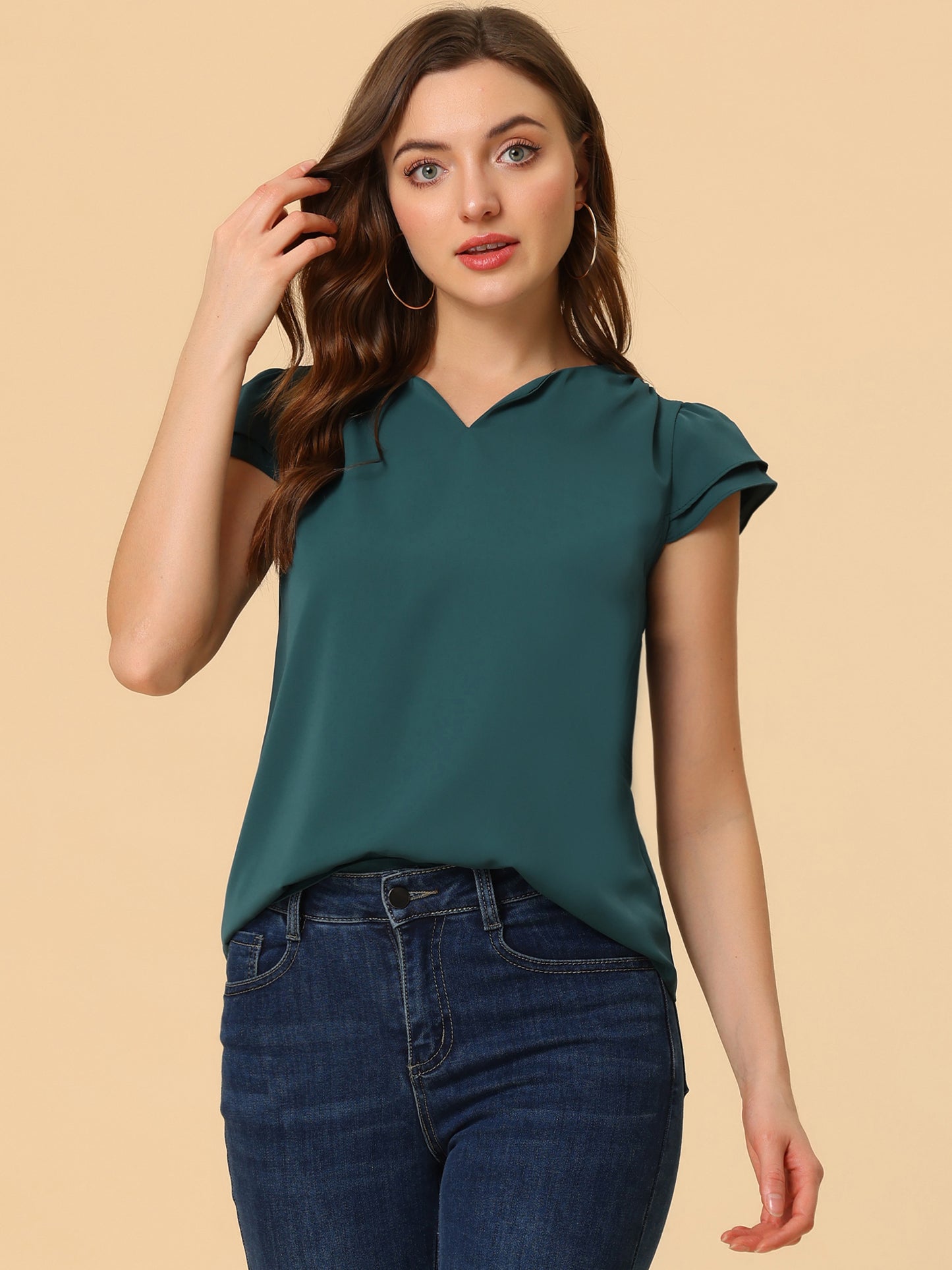 Women's Cap Sleeve Top Work Business Casual Plain Blouse