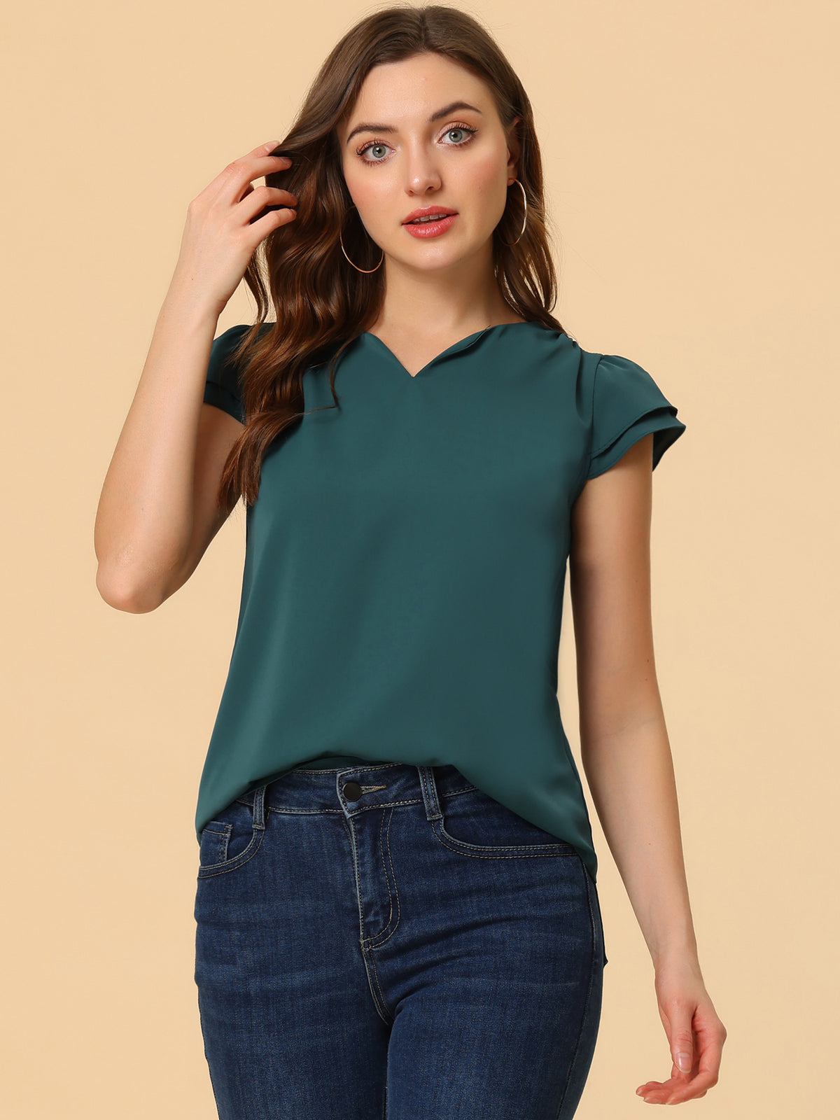 Women's Cap Sleeve Top Work Business Casual Plain Blouse