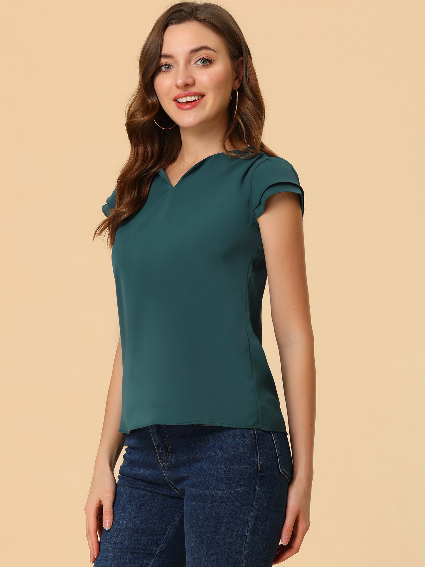 Women's Cap Sleeve Top Work Business Casual Plain Blouse