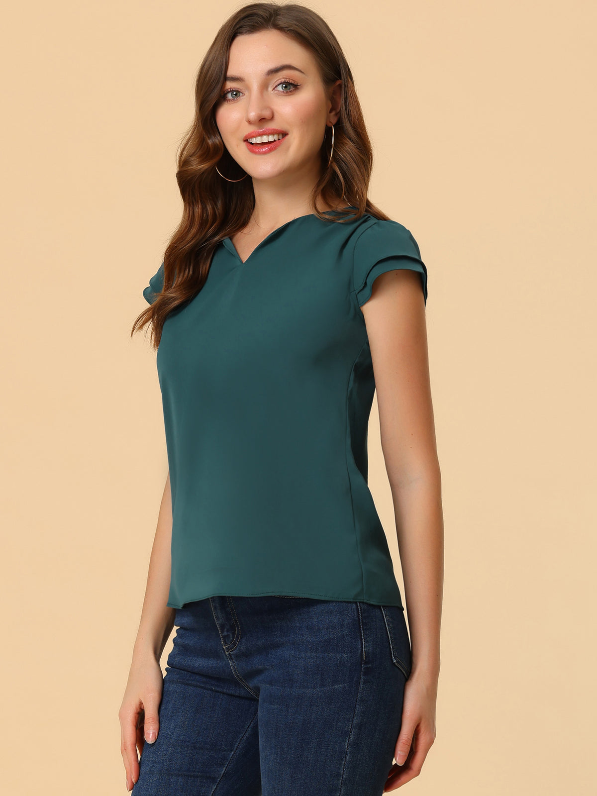 Women's Cap Sleeve Top Work Business Casual Plain Blouse