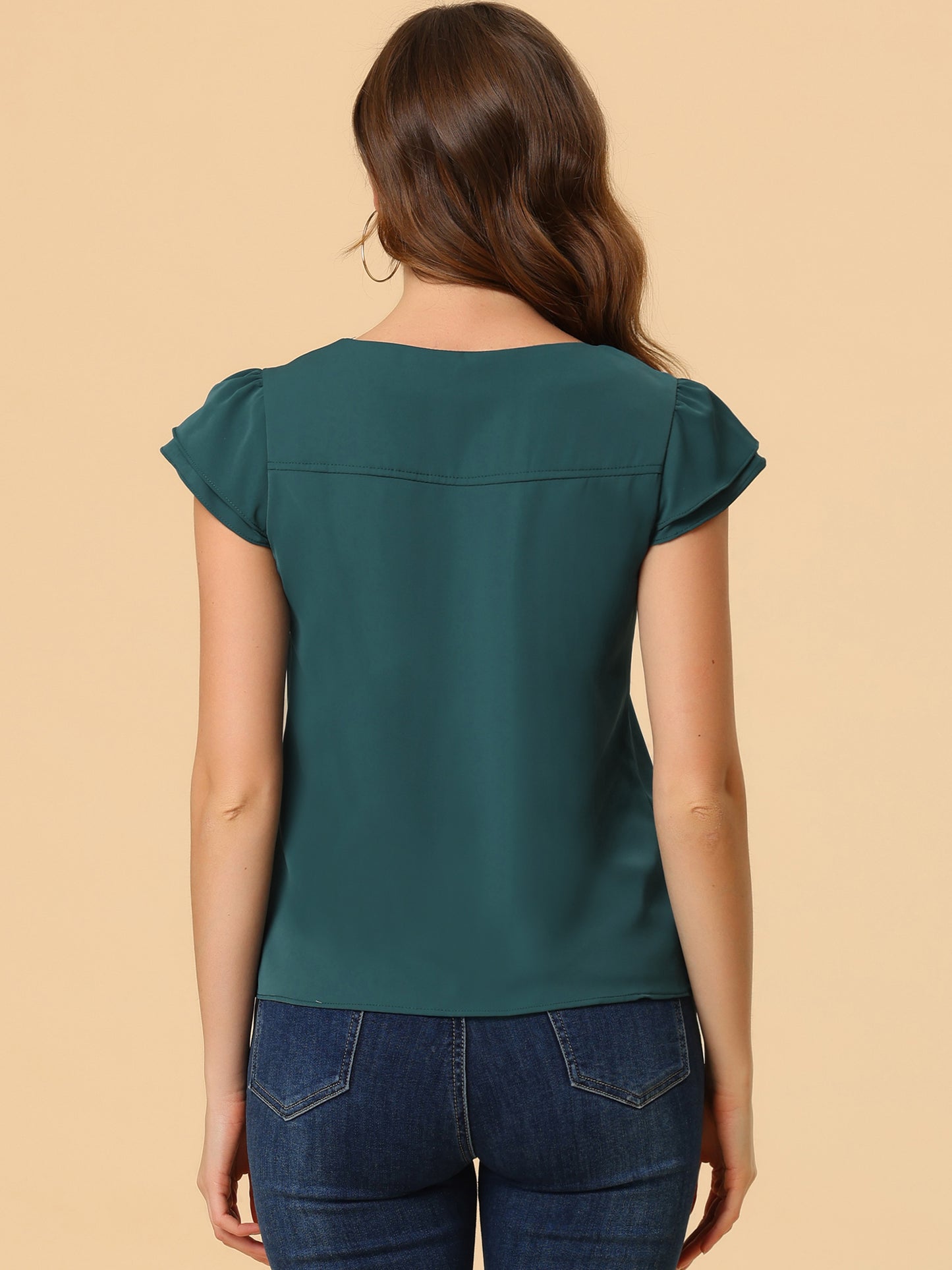 Women's Cap Sleeve Top Work Business Casual Plain Blouse