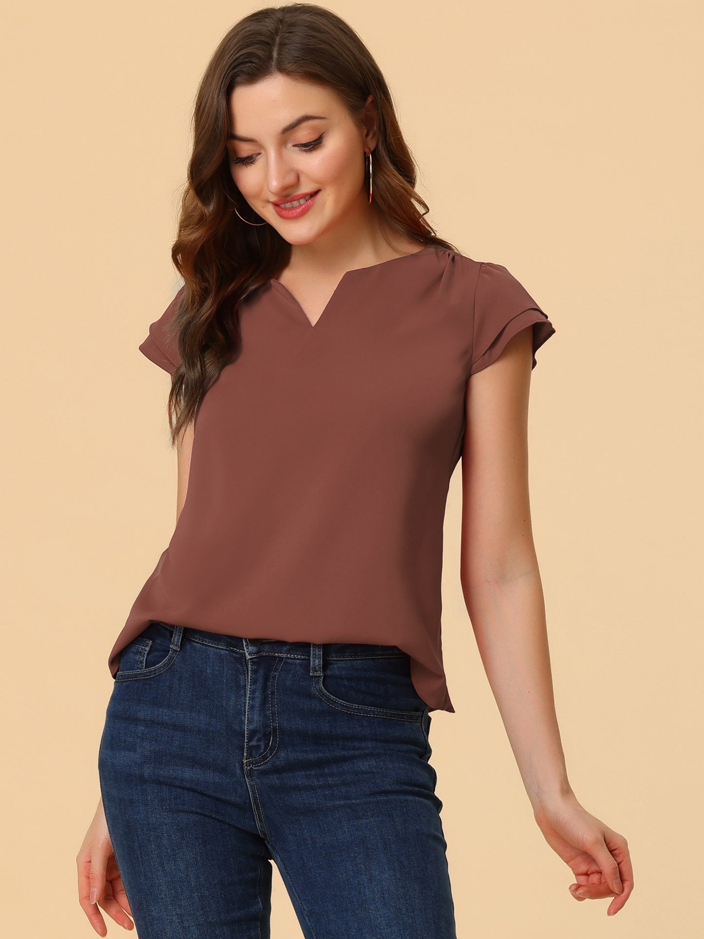 Women's Cap Sleeve Top Work Business Casual Plain Blouse