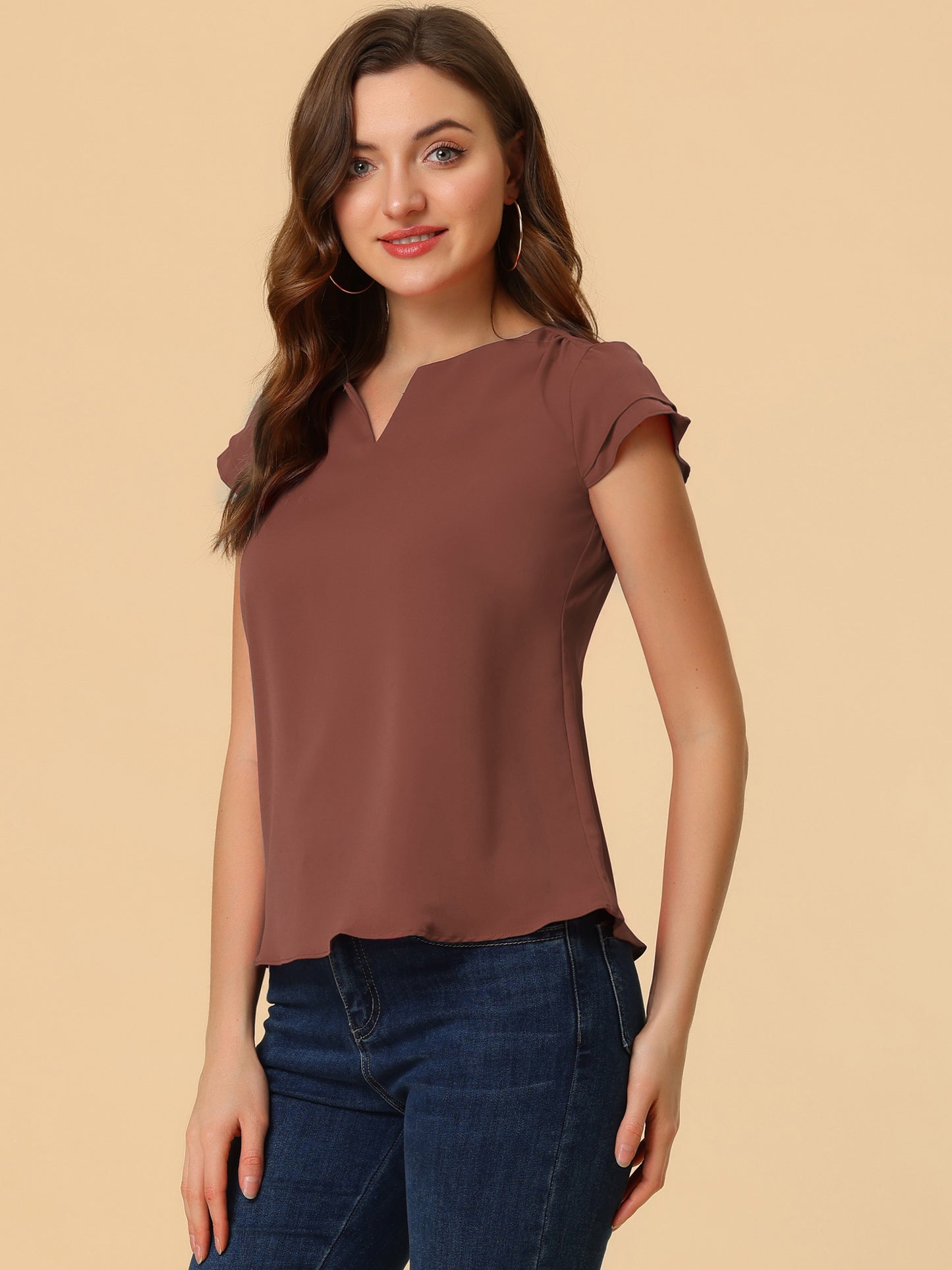 Women's Cap Sleeve Top Work Business Casual Plain Blouse