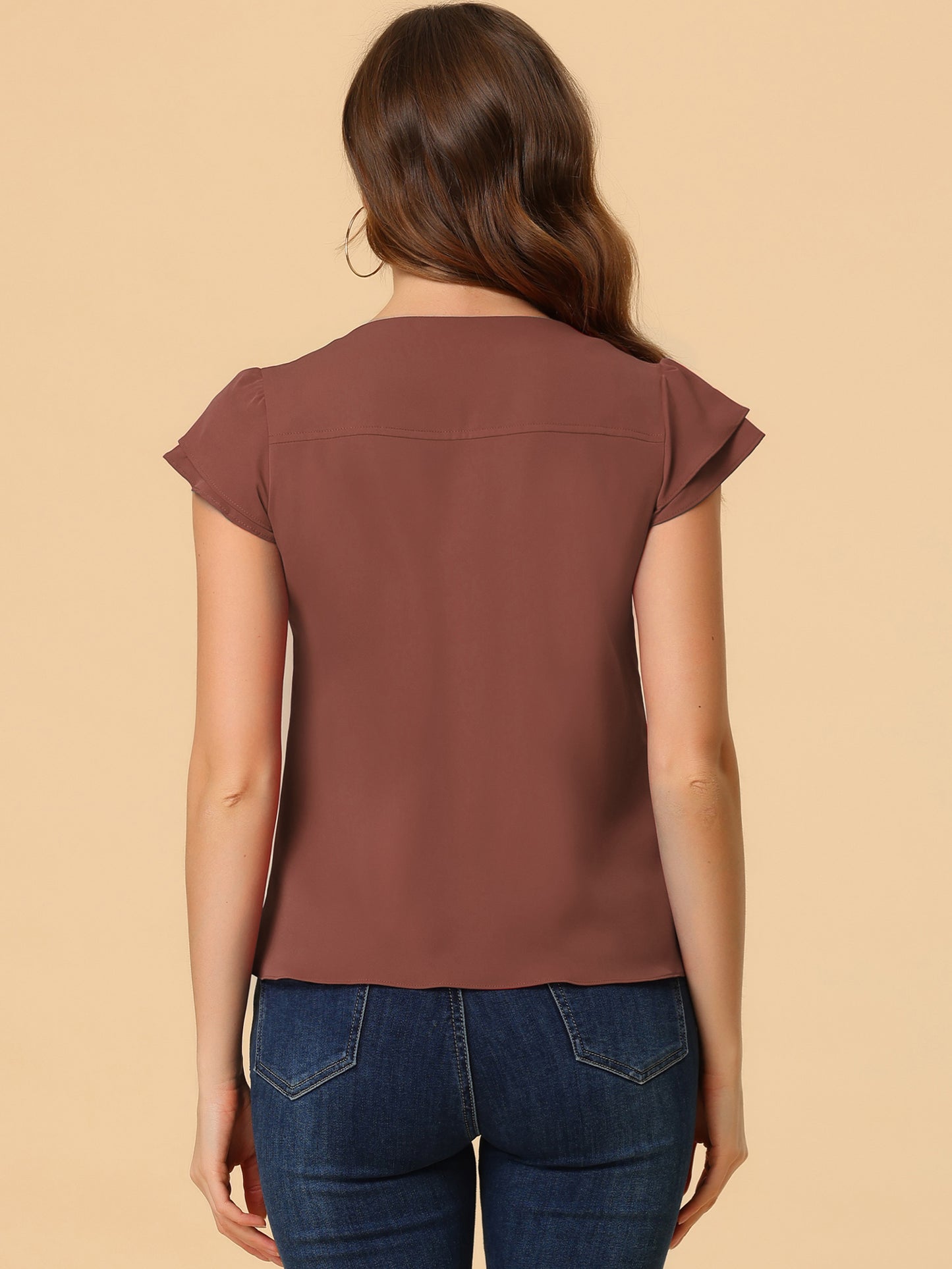 Women's Cap Sleeve Top Work Business Casual Plain Blouse