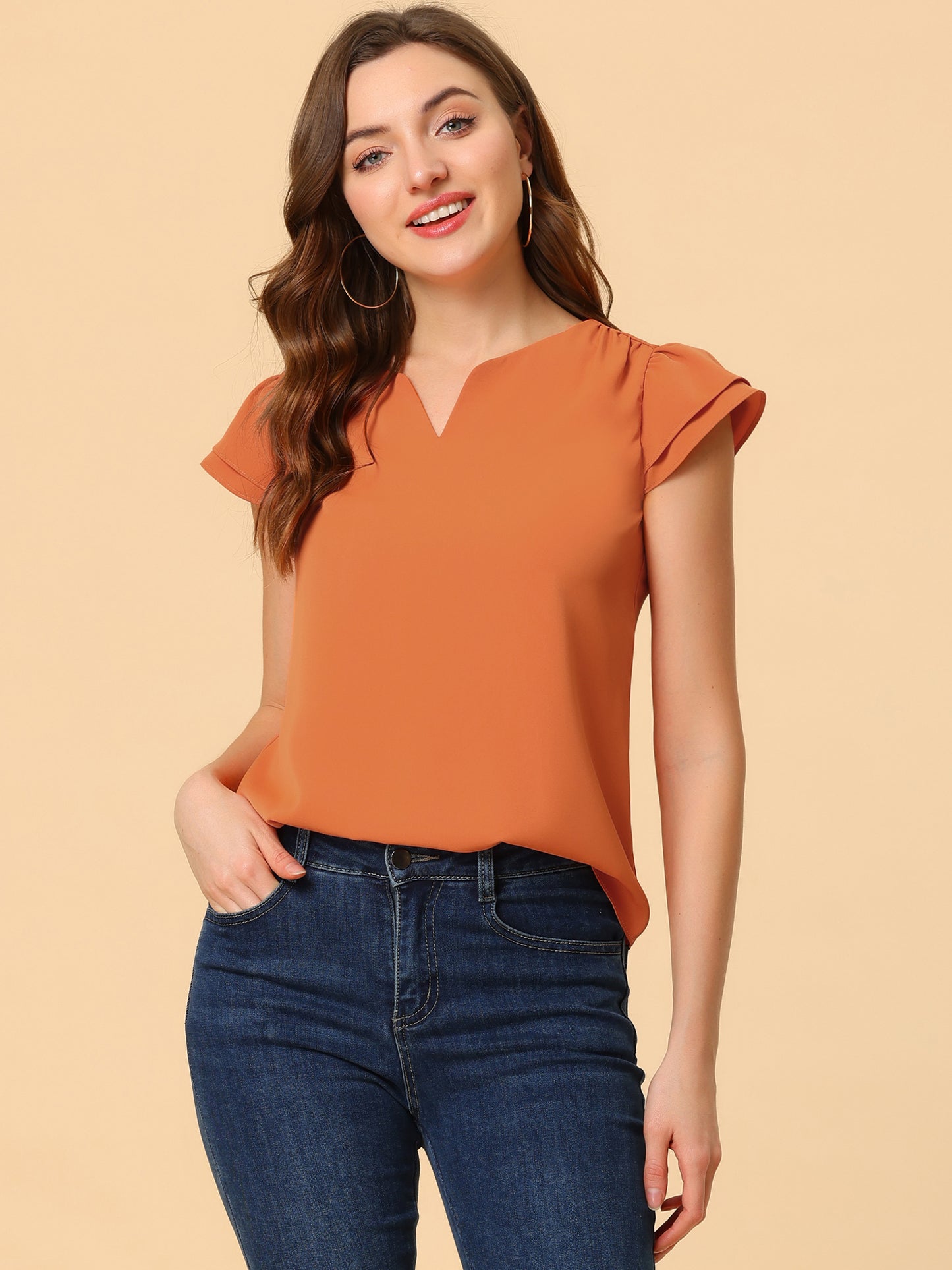 Women's Cap Sleeve Top Work Business Casual Plain Blouse